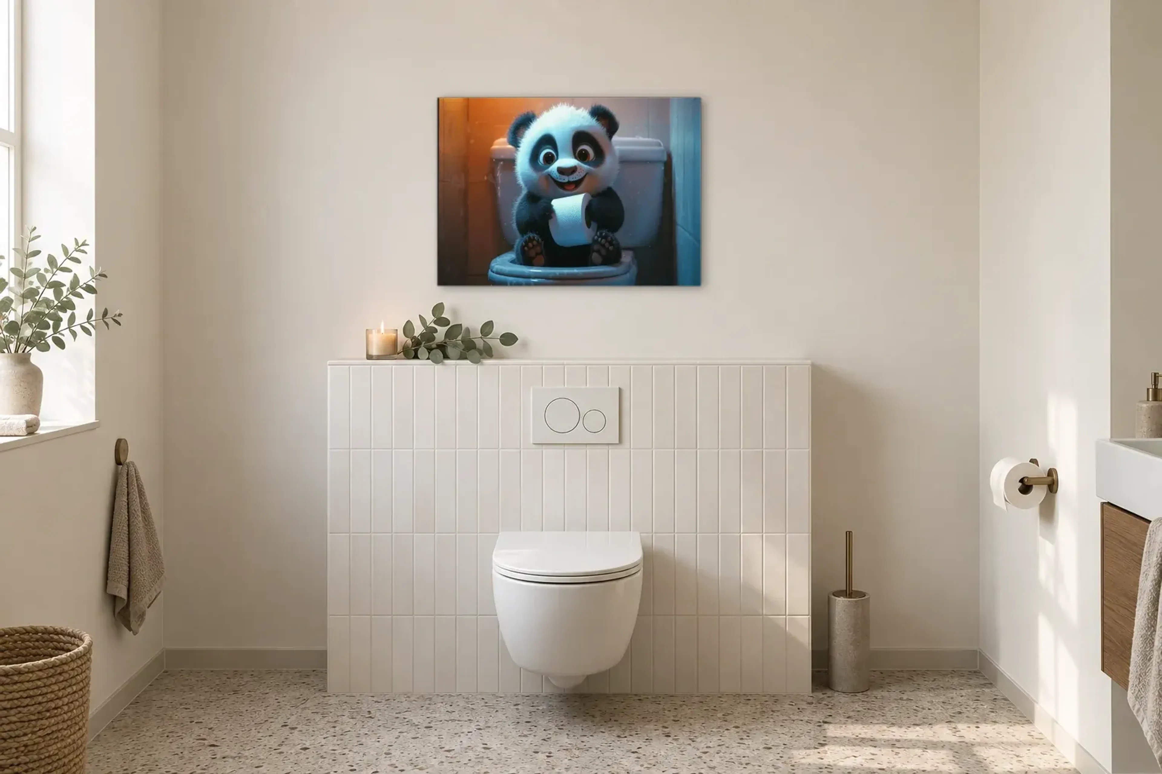 Panda im blauen Licht als Wandbild im Gäste-WC