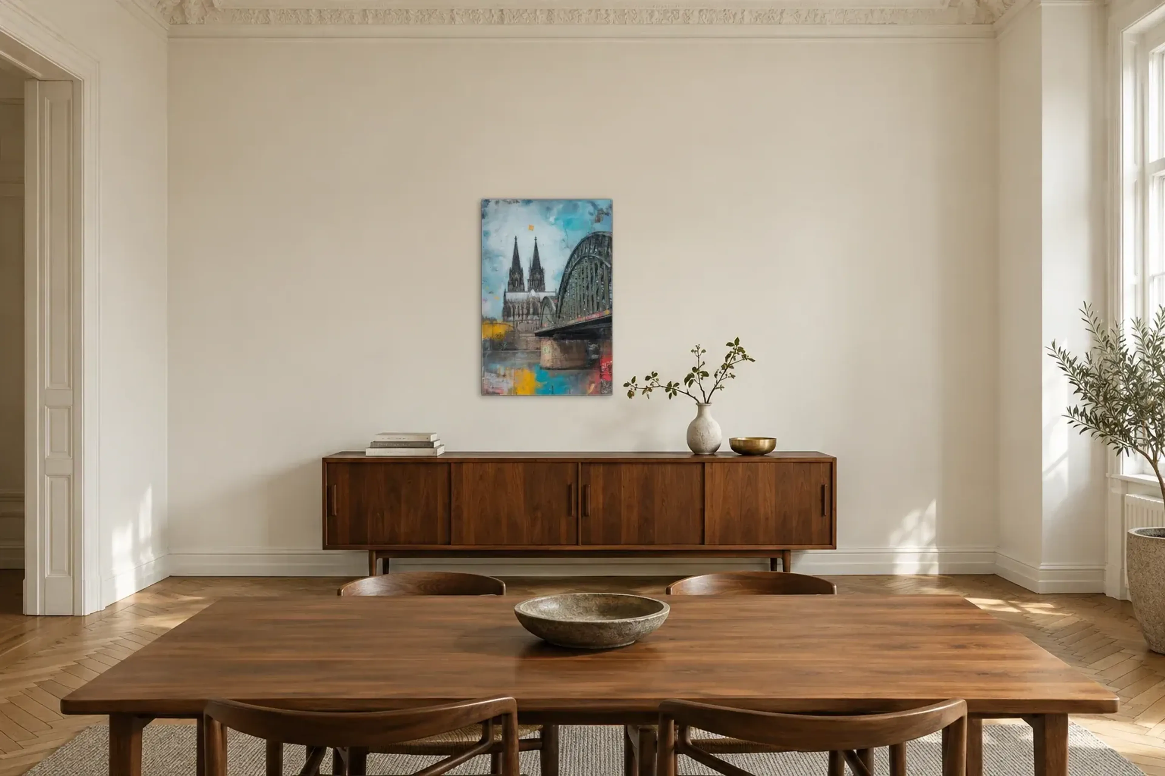 Dom hinter den Brückenbögen als Wandbild über einem 200-cm-Sideboard
