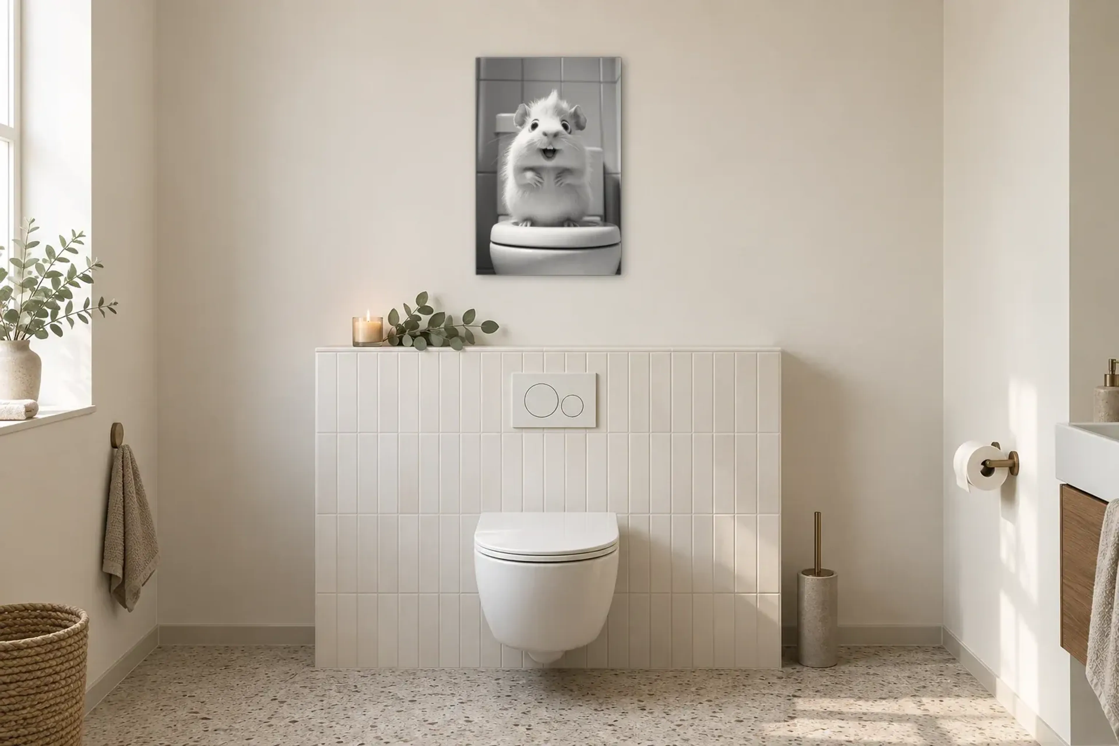 Meerschweinchen auf Toilette als Wandbild im Gäste-WC