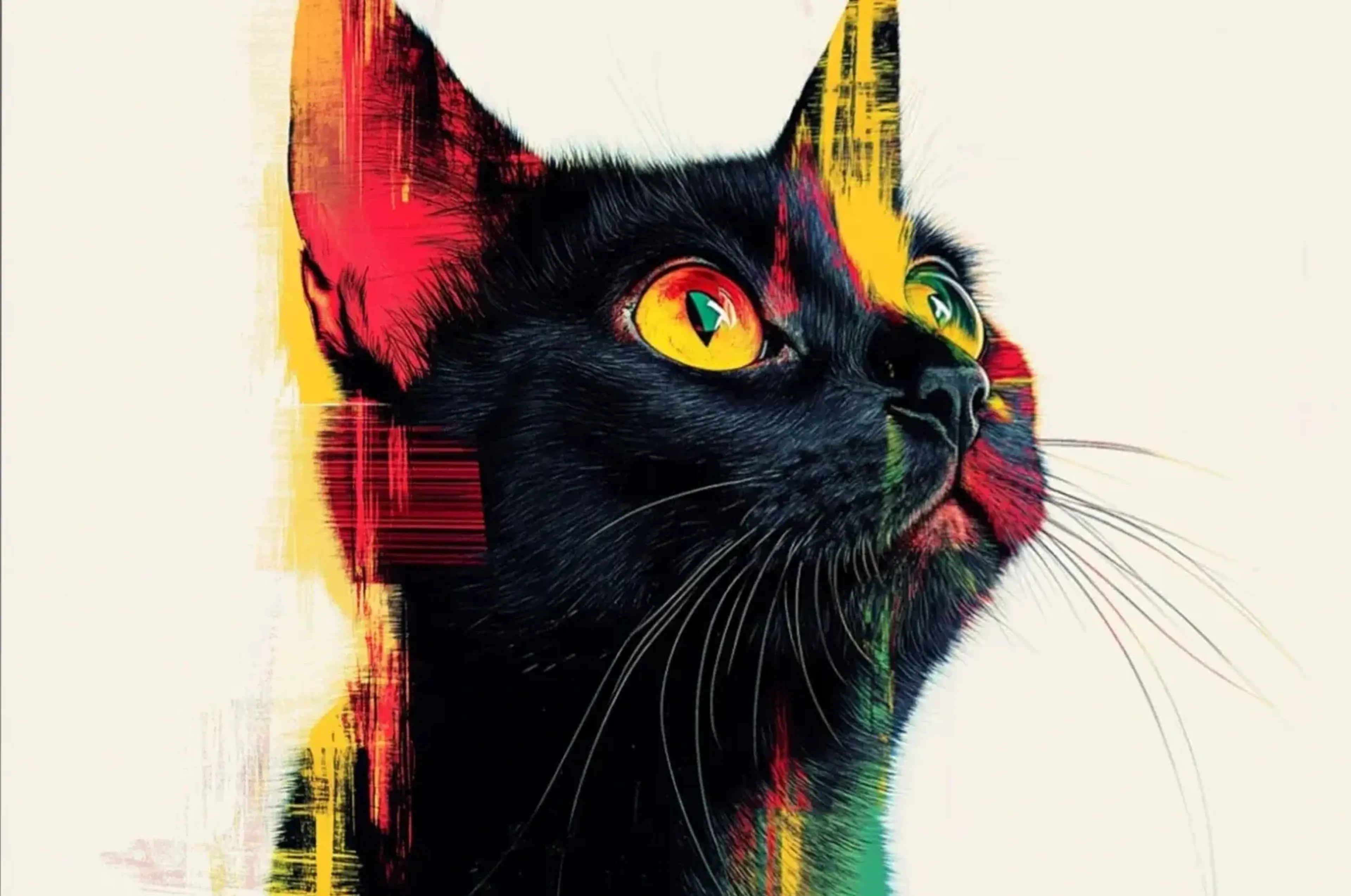 Katze mit wachem Blick – Motiv als Wandbild auf Holz