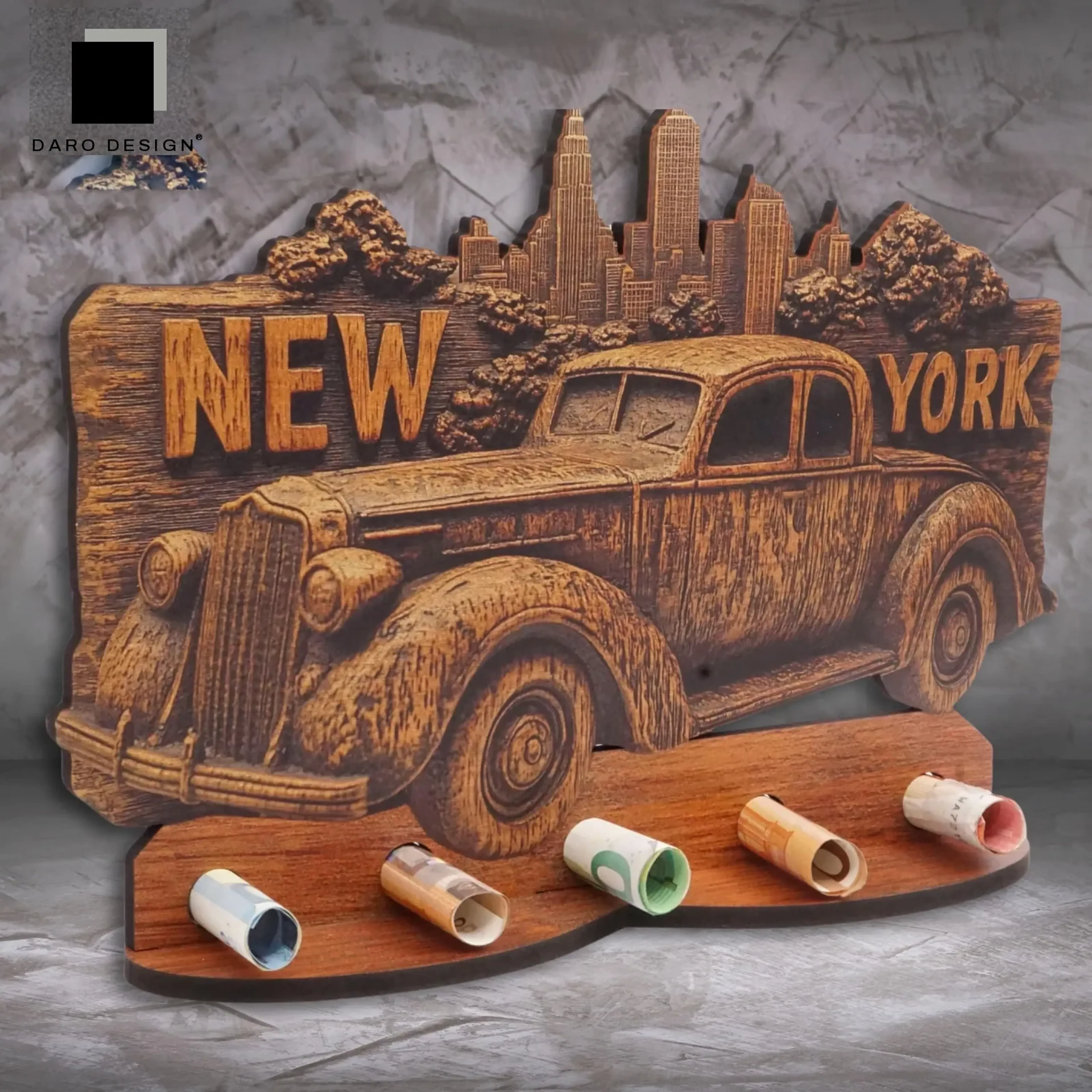 Geldgeschenk „NY Auto“ in Holzoptik – Ansicht 3