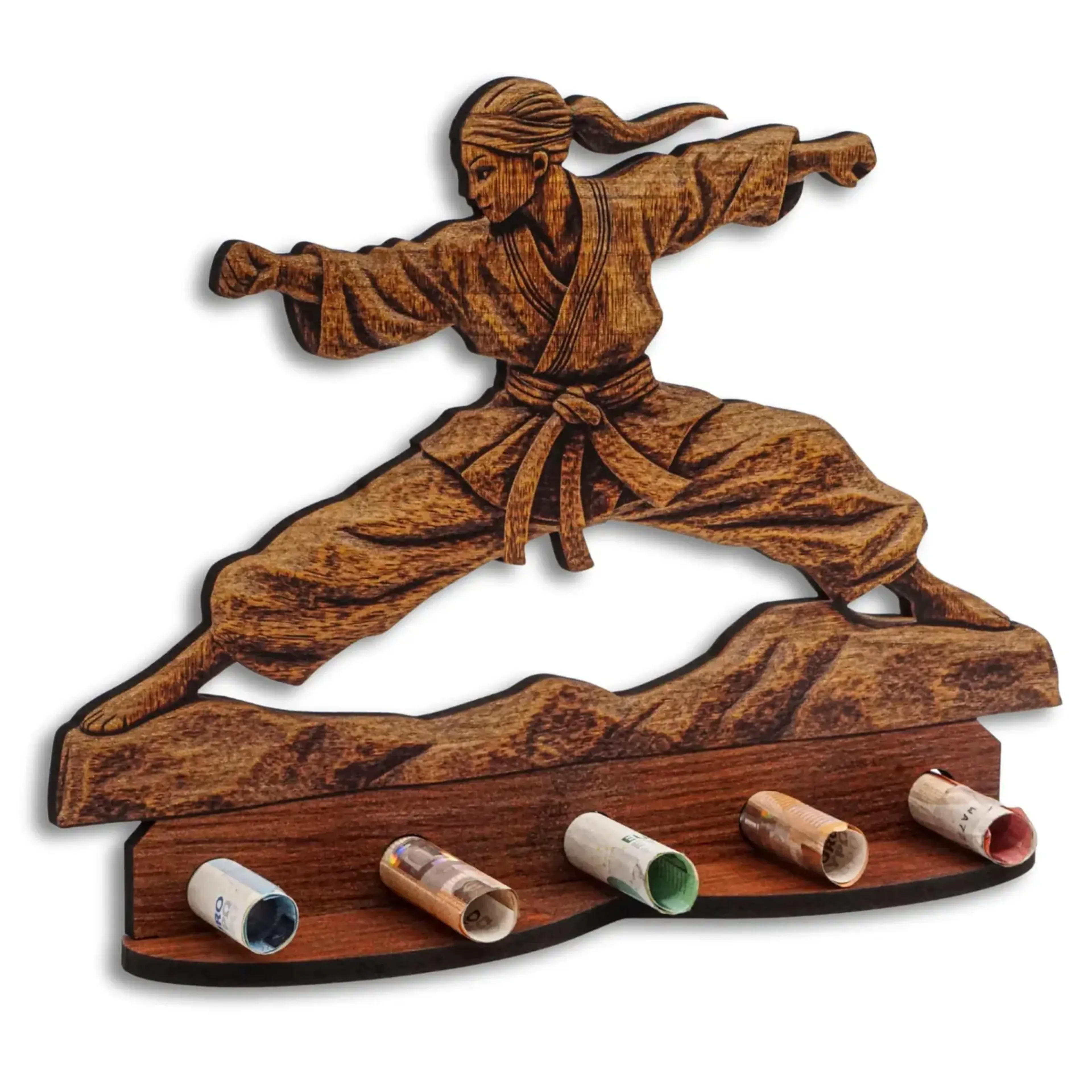 Geldgeschenk „Karate Frau“ in Holzoptik