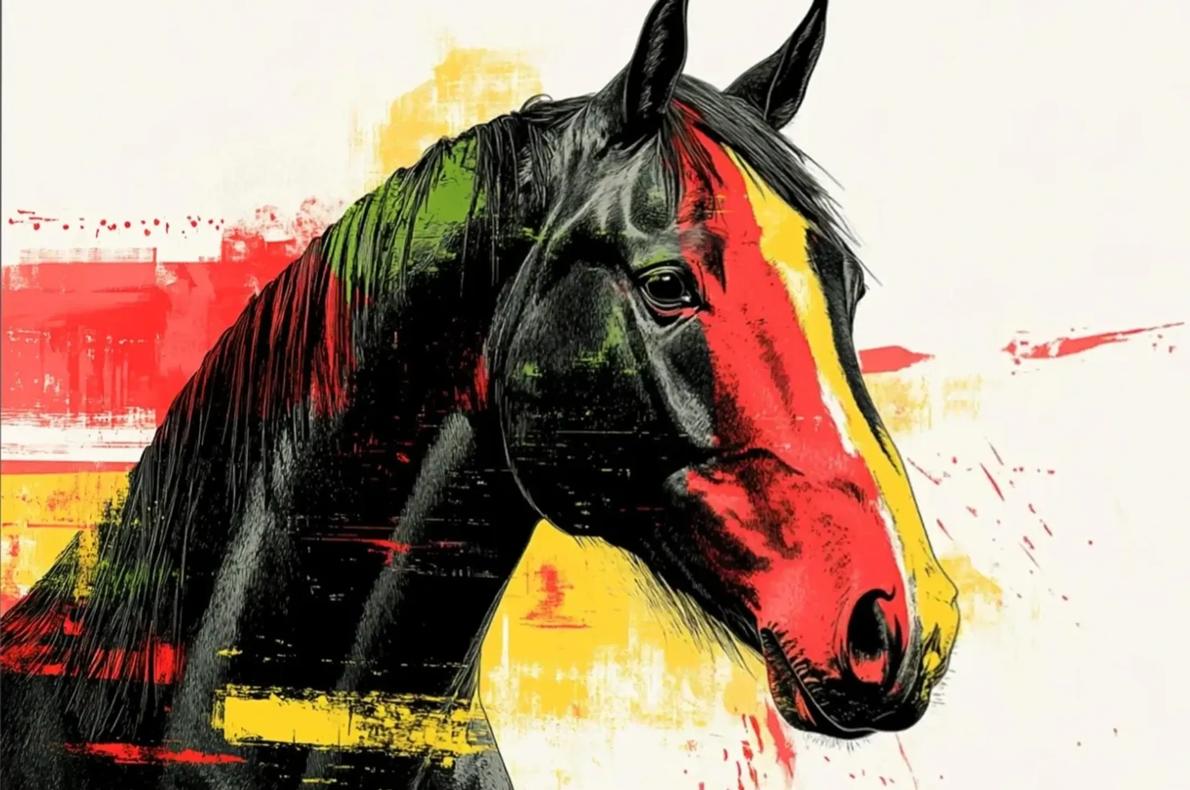 Pferd mit roter Stirn – Motiv als Wandbild auf Holz