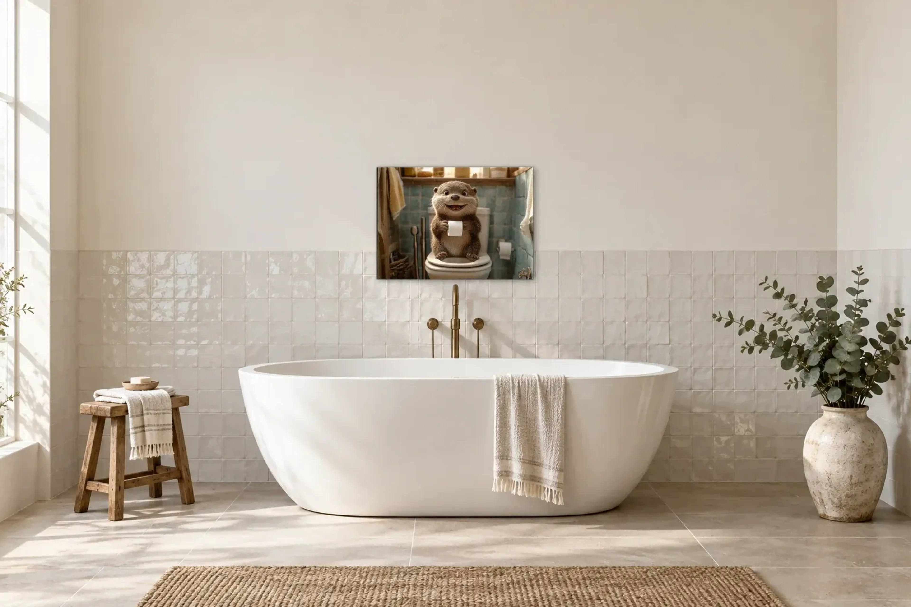 Otter im blauen Bad als Wandbild über einer 170-cm-Badewanne