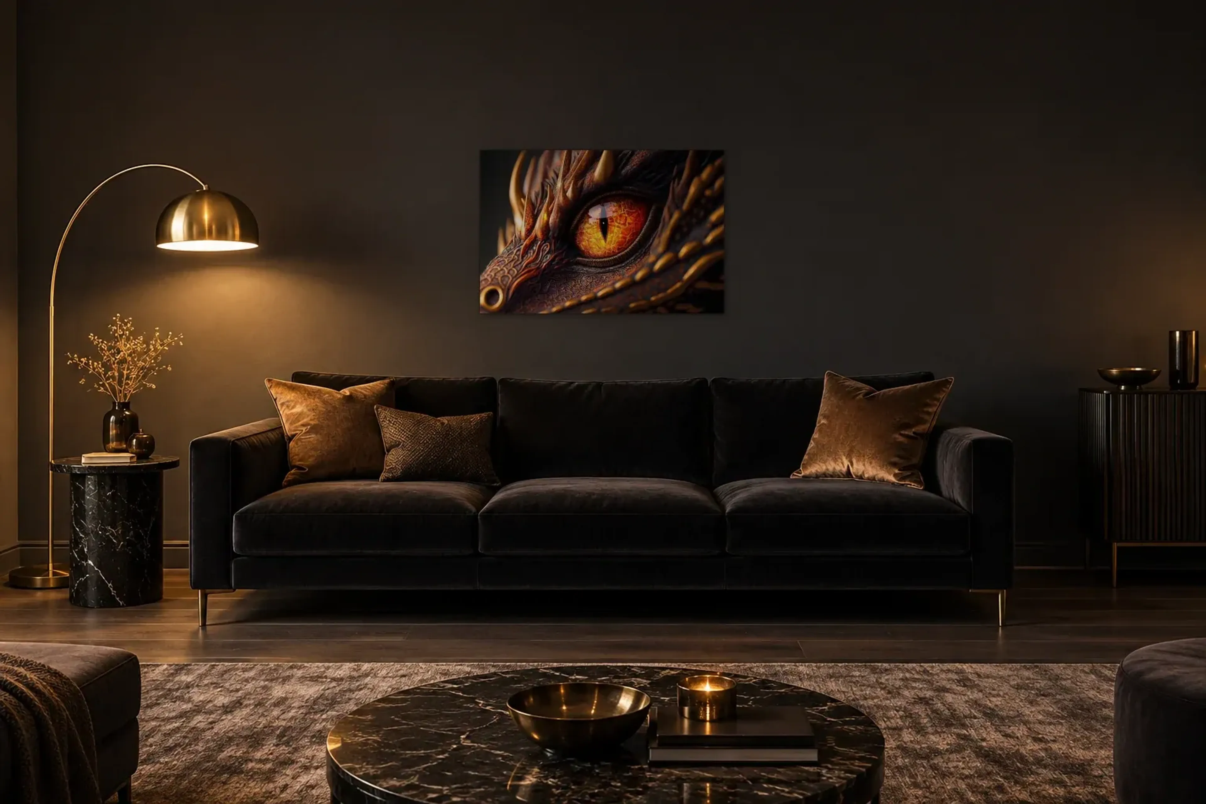 Nahaufnahme Drachen-Auge aus der Kollektion Ritter & Drachen als Wandbild im Raum