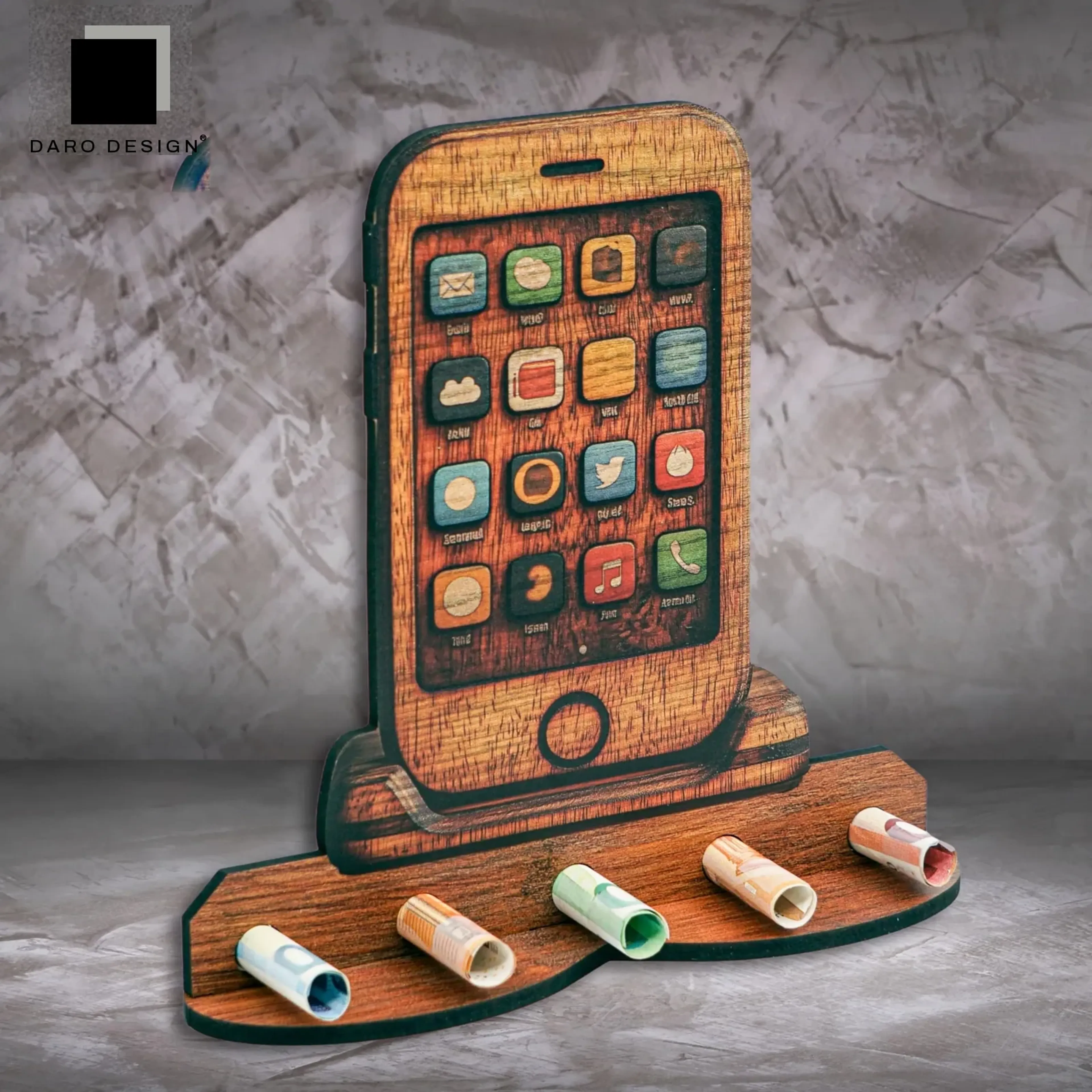 Geldgeschenk „Smartphone“ in Holzoptik – Ansicht 3