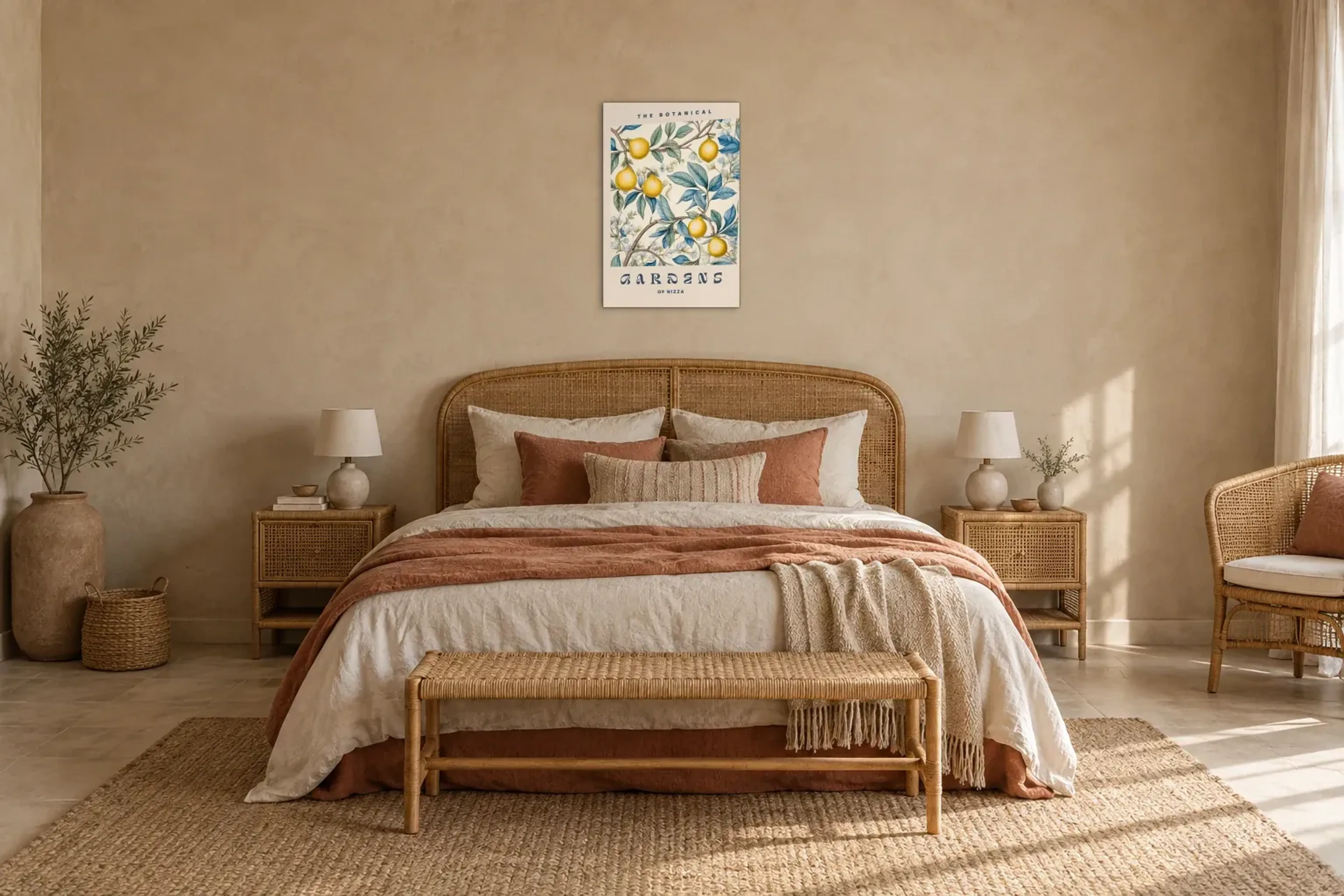 Gärten von Nizza als Wandbild über einem 180-cm-Bett