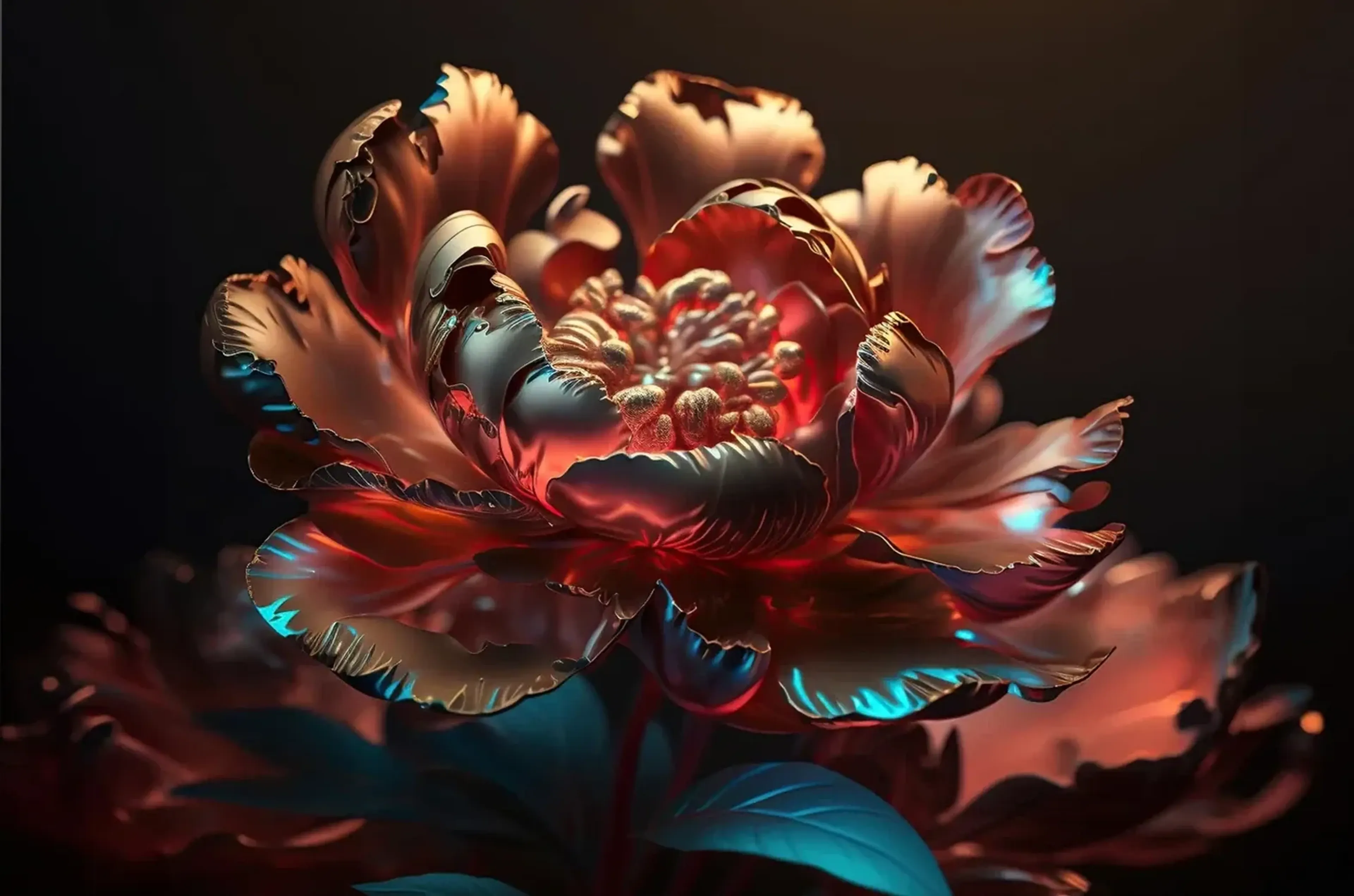 Blüte in Kupferrot – Motiv als Wandbild auf Holz