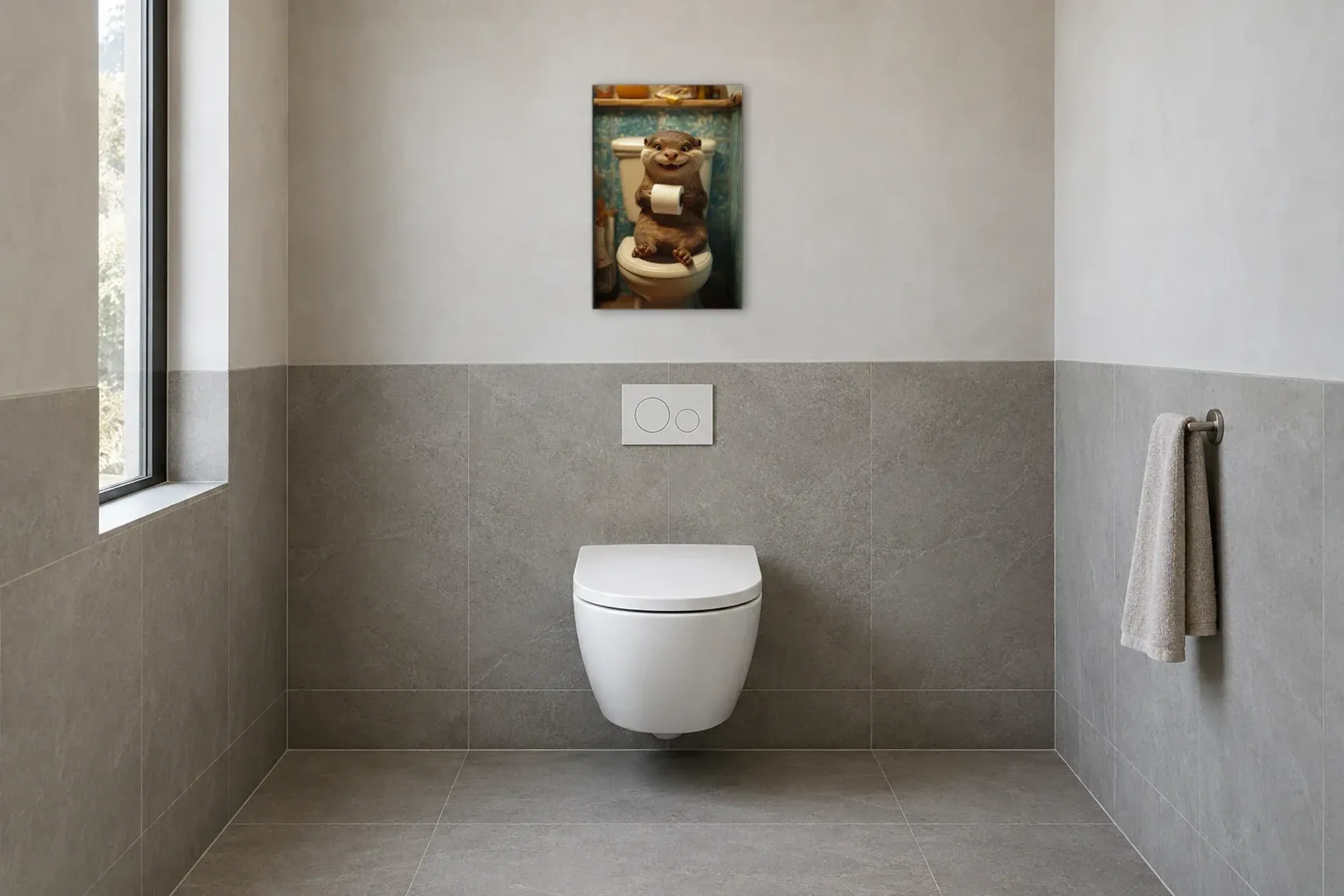Otter mit Klopapier als Wandbild im Gäste-WC
