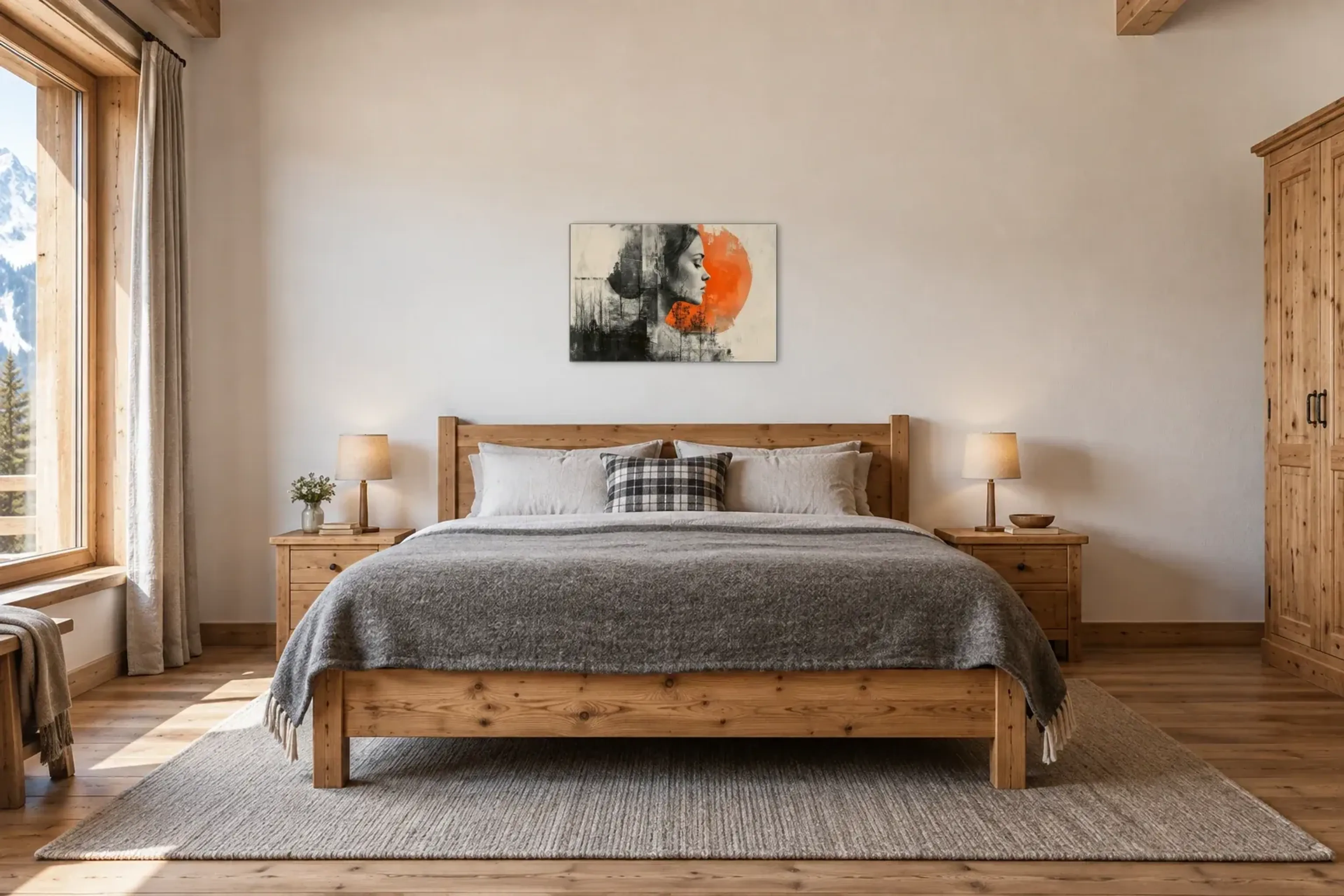 Profil mit Wald als Wandbild über einem 180-cm-Bett