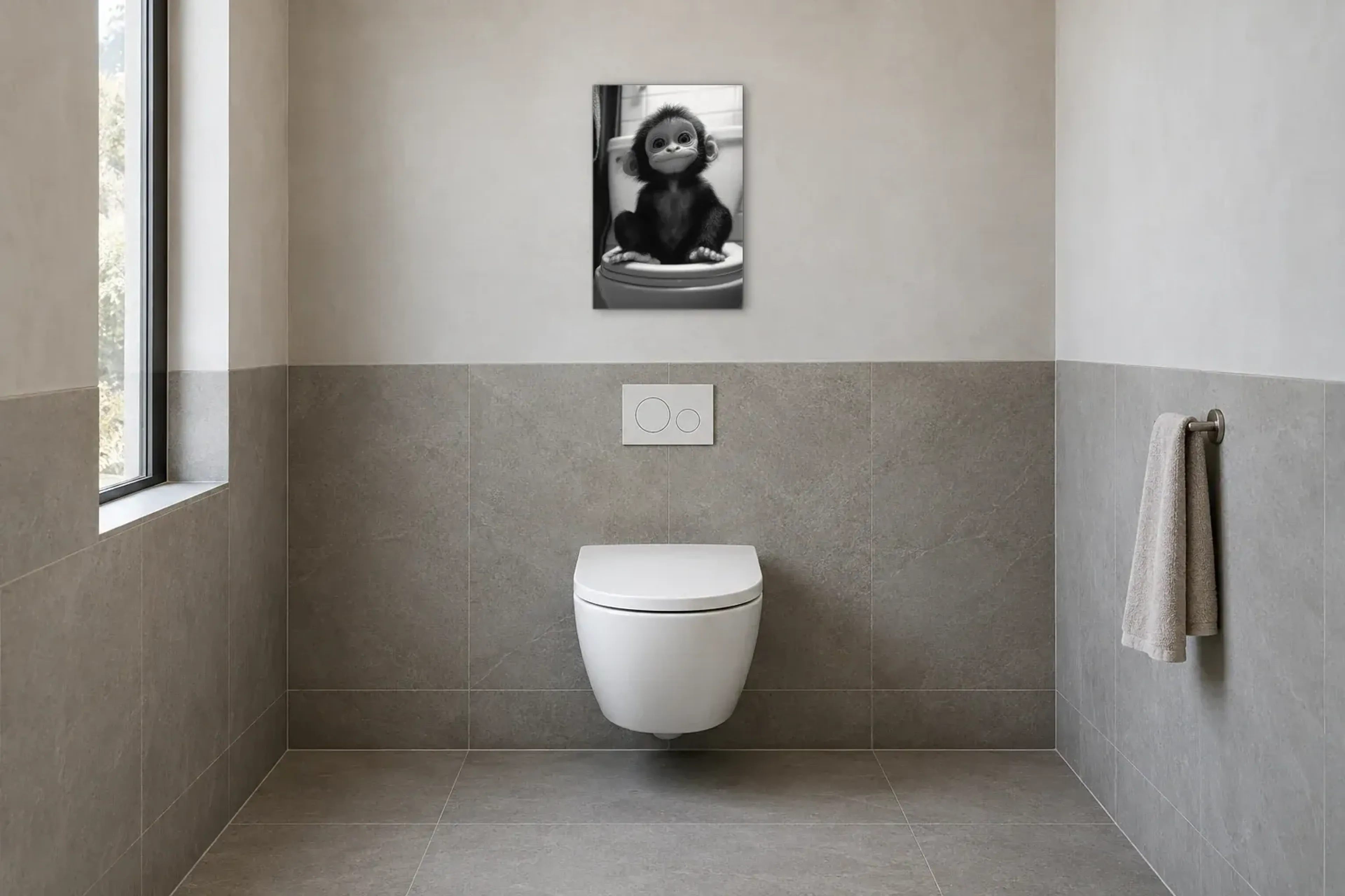 Affe auf Toilette als Wandbild im Gäste-WC