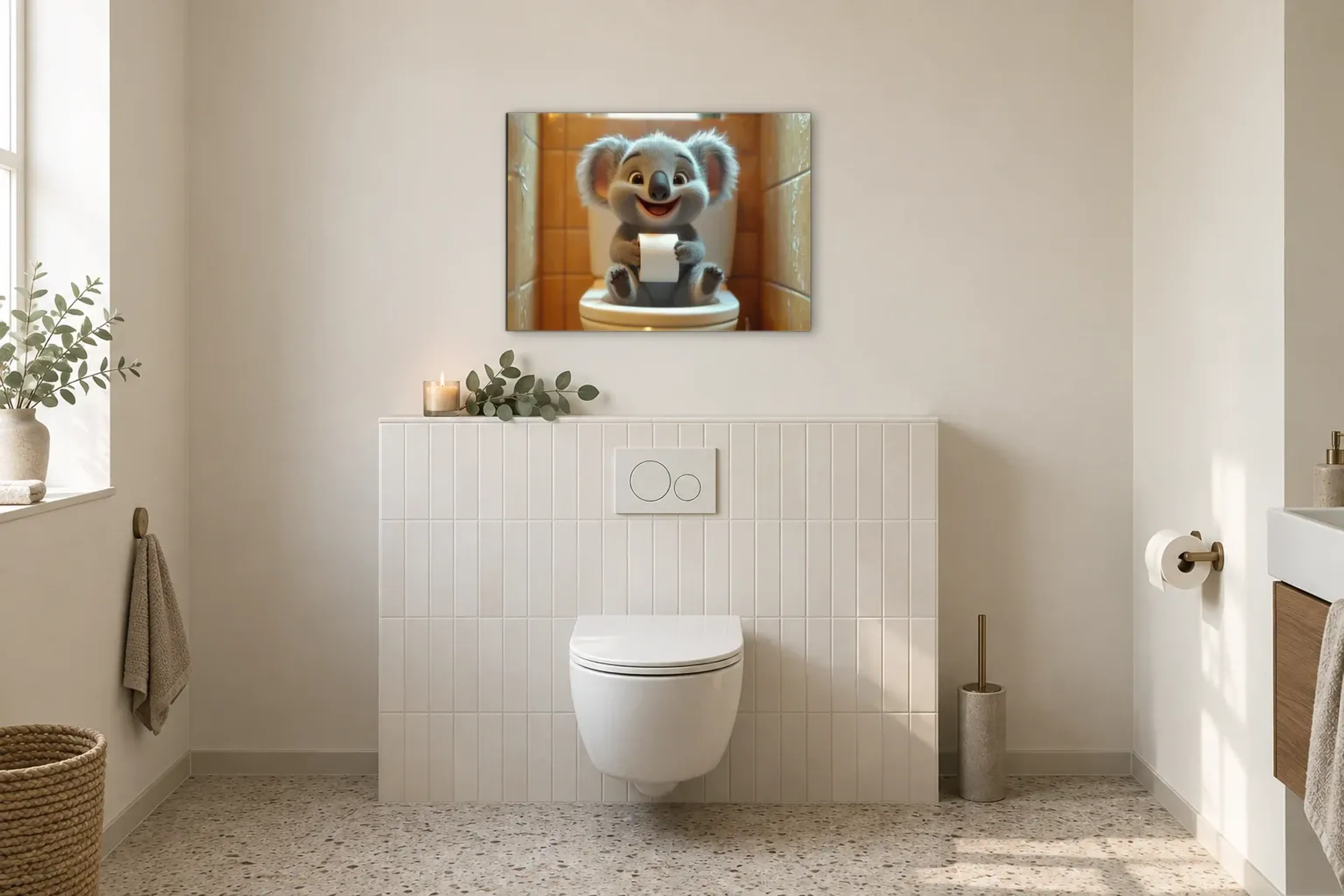 Koala mit Klopapier als Wandbild im Gäste-WC