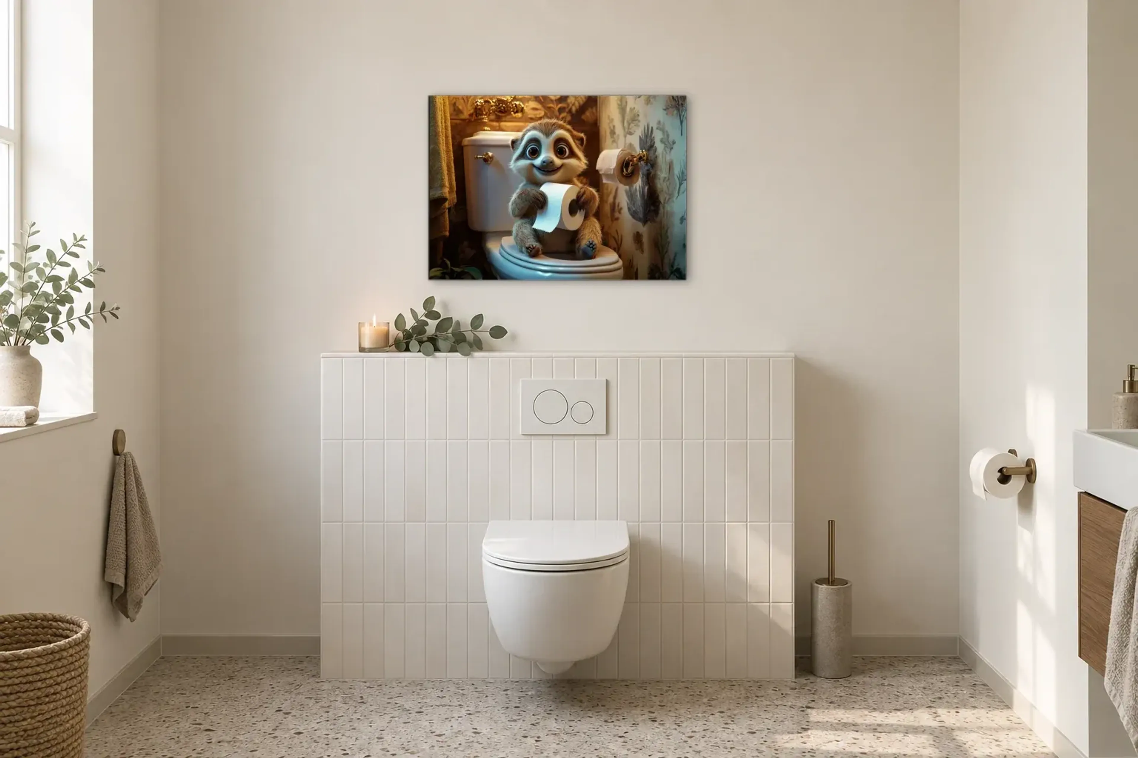 Faultier im Blätterbad als Wandbild im Gäste-WC