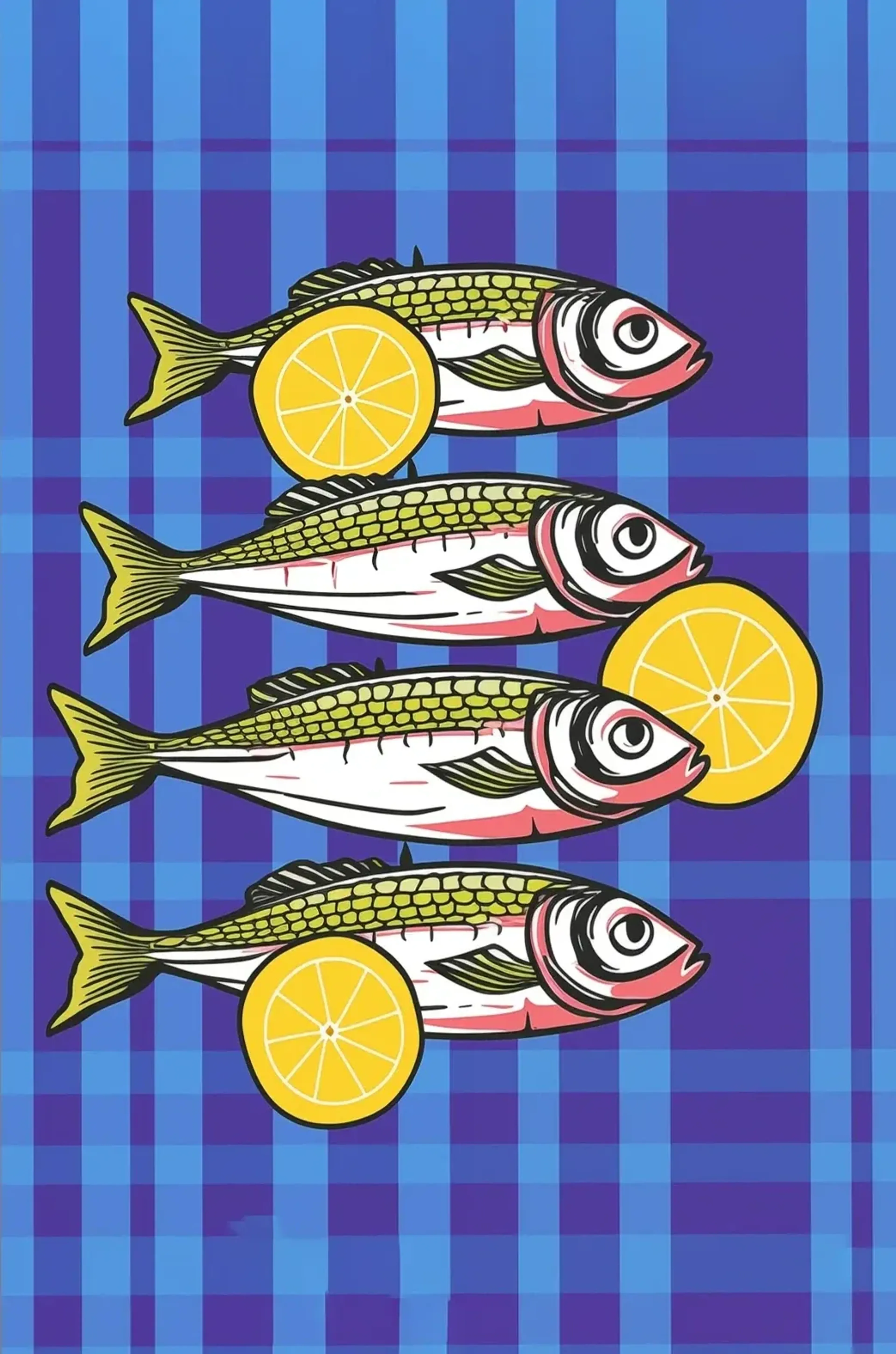 Fische auf Blau – Motiv als Wandbild auf Holz