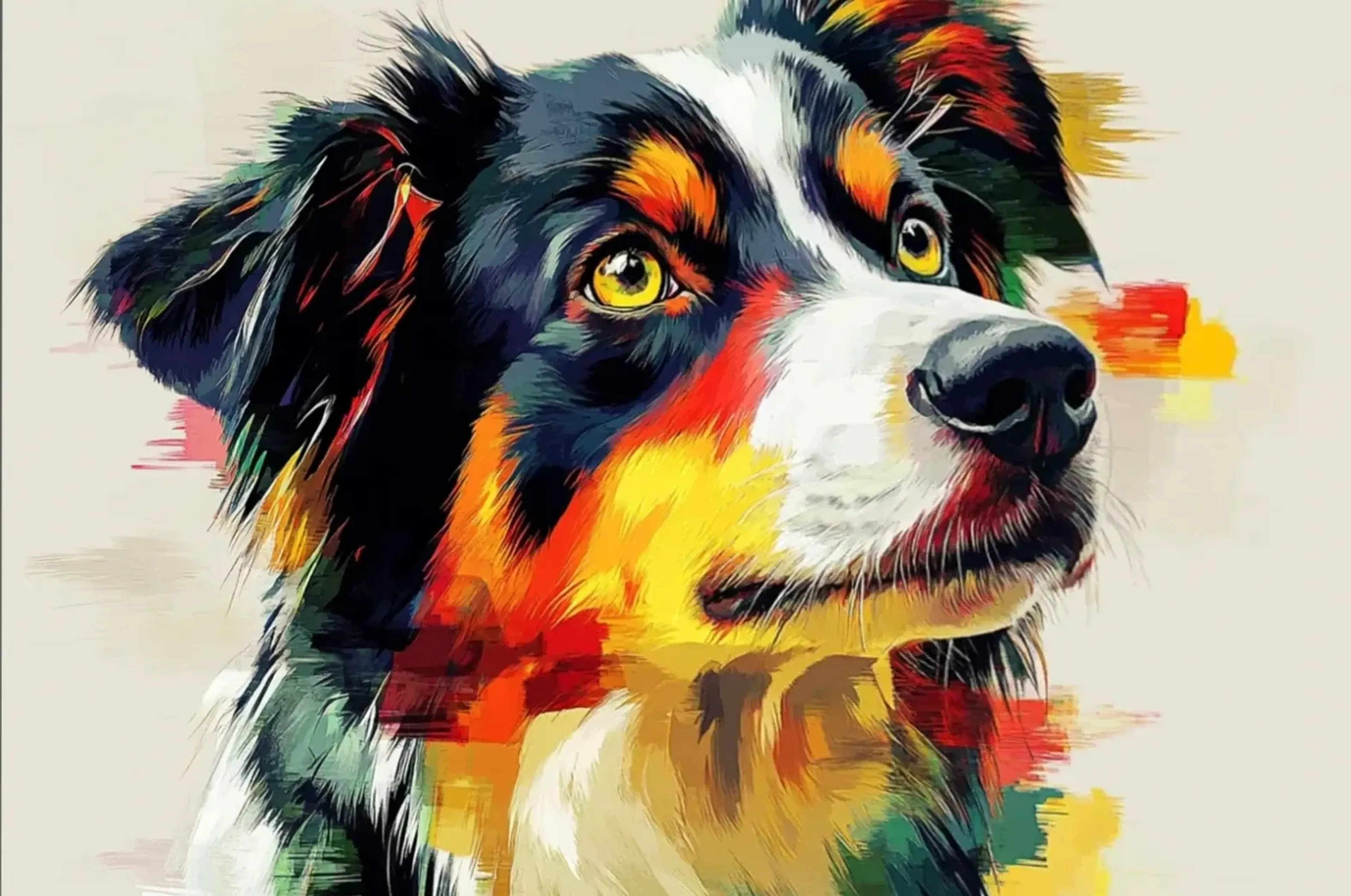 Australian Shepherd im Seitenblick – Motiv als Wandbild auf Holz