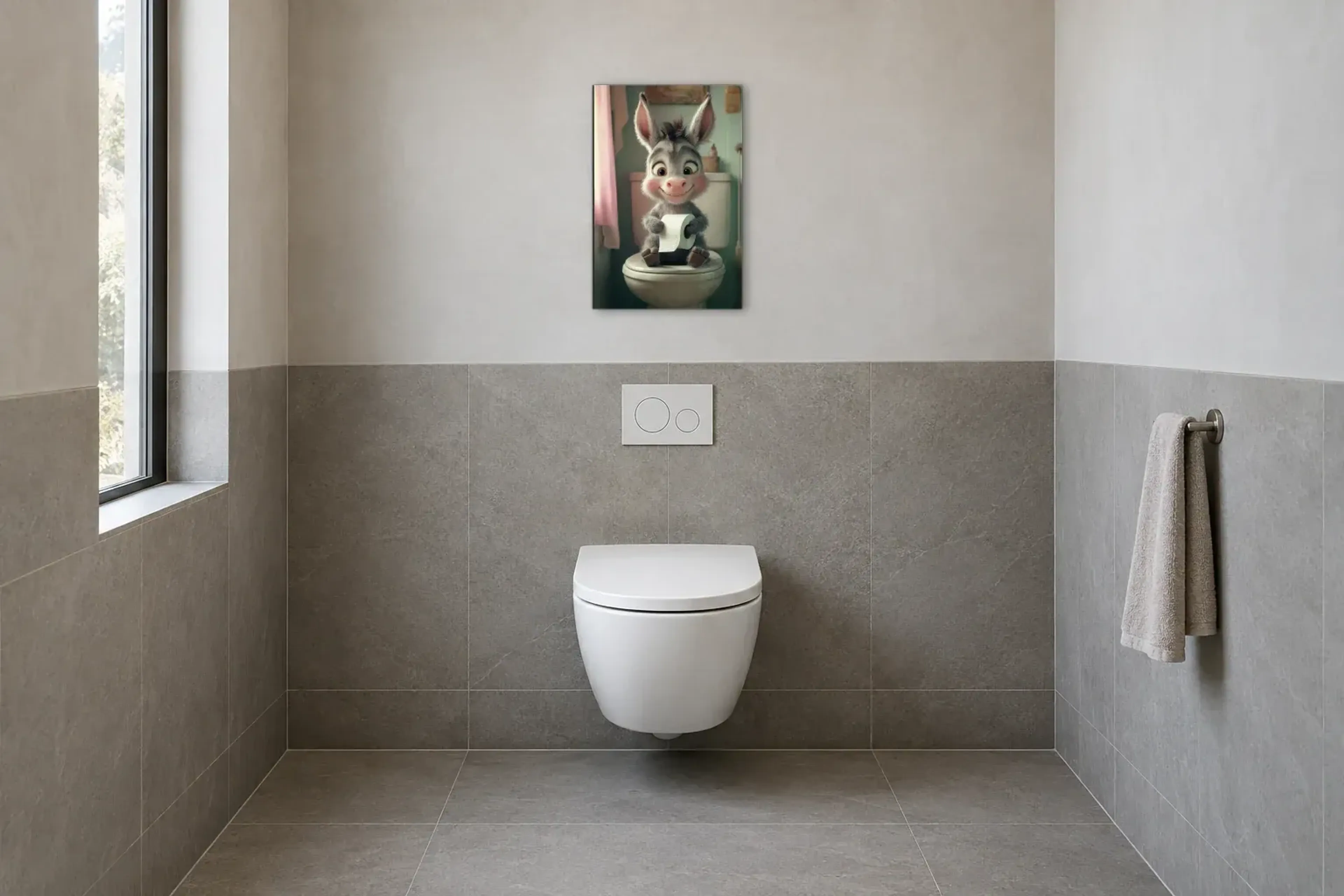 Esel mit rosa Wangen als Wandbild im Gäste-WC