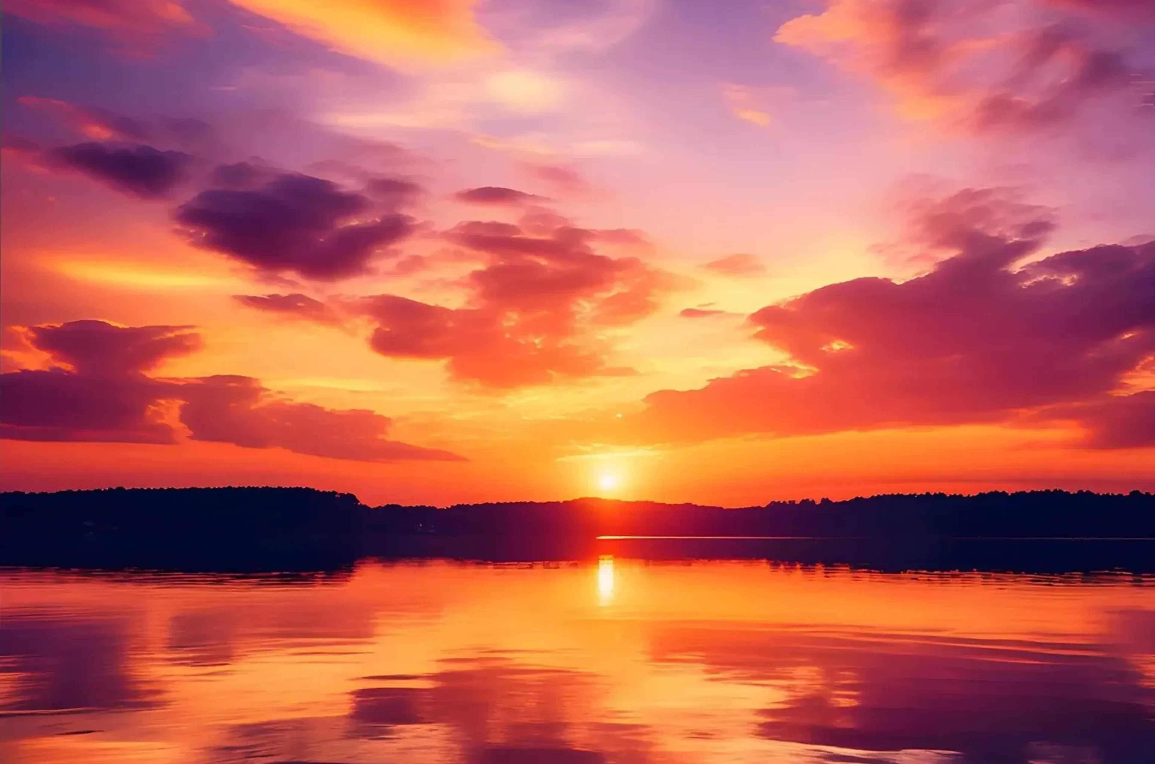 Sonnenuntergang am See – Motiv als Wandbild auf Holz