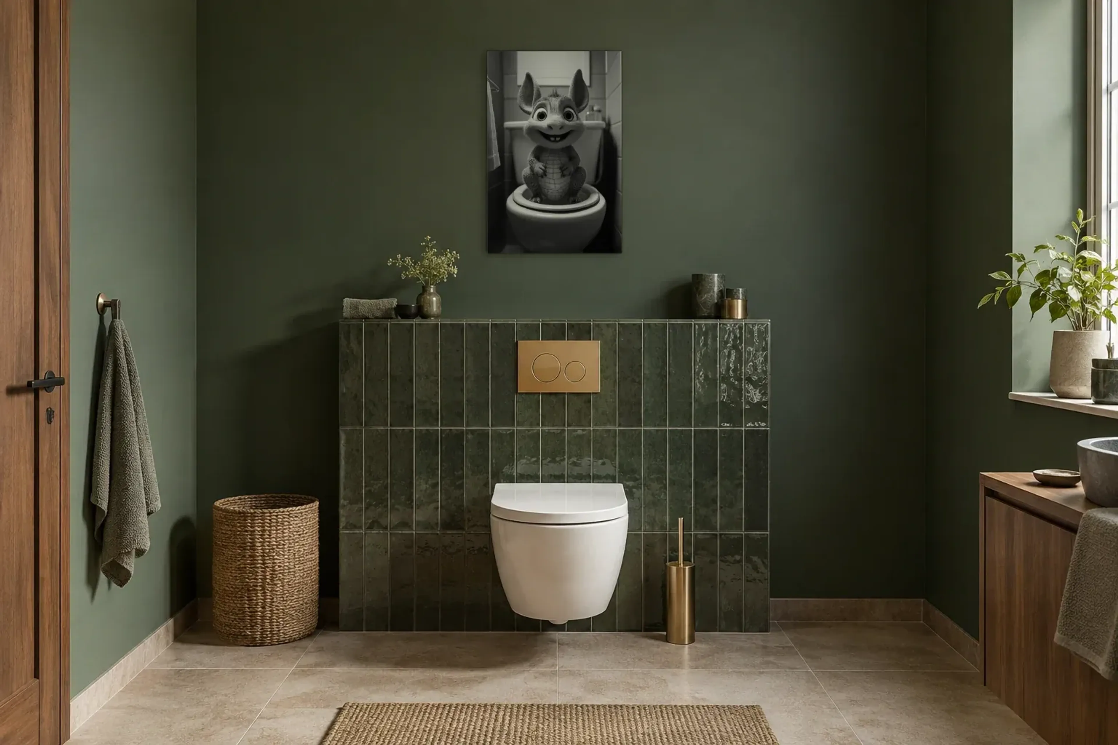 Grinsendes Gürteltier als Wandbild im Gäste-WC