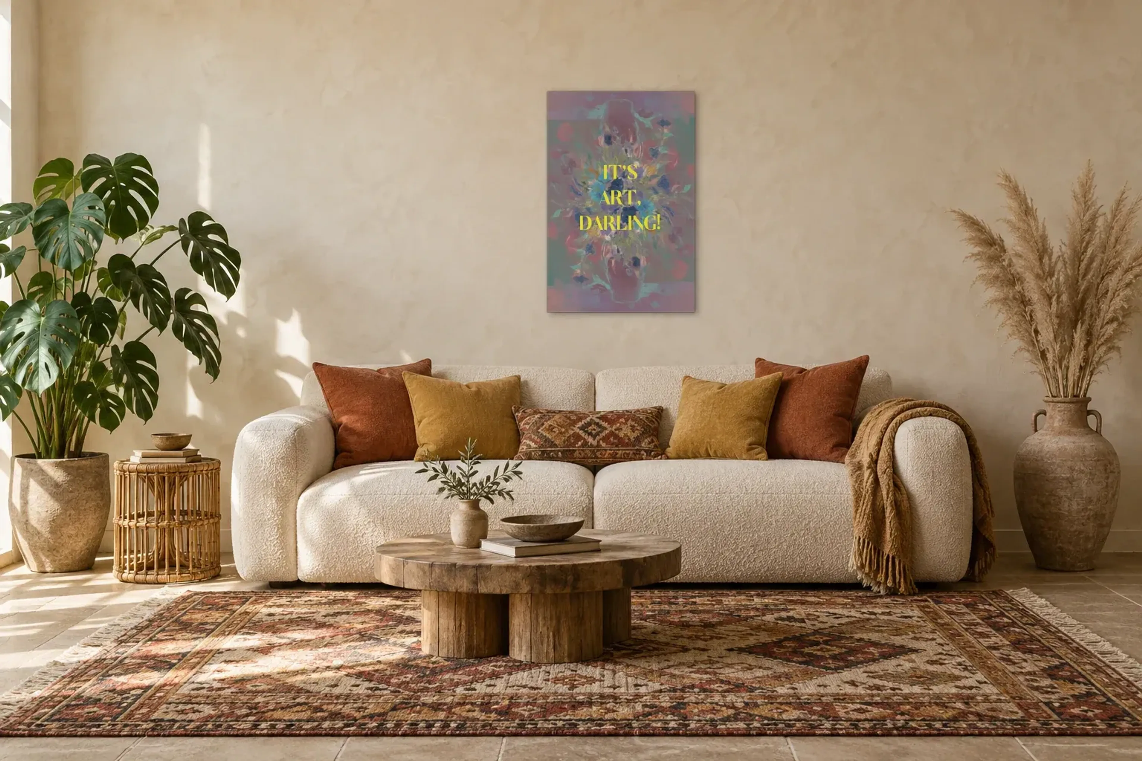 Kunst, mein Liebling als Wandbild über einem 220-cm-Sofa