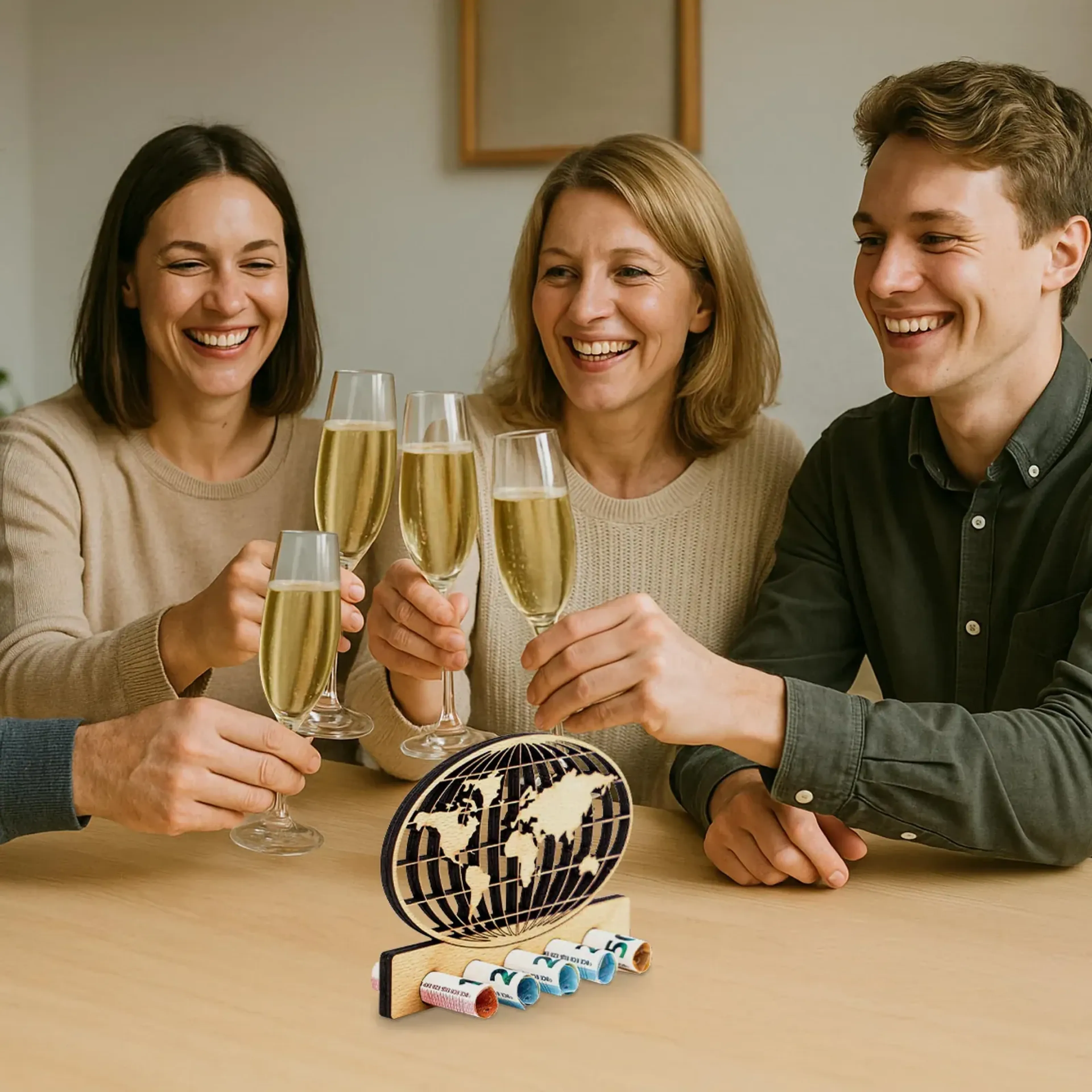 Geldgeschenk „Weltkarte“ aus Holz – Ansicht 2