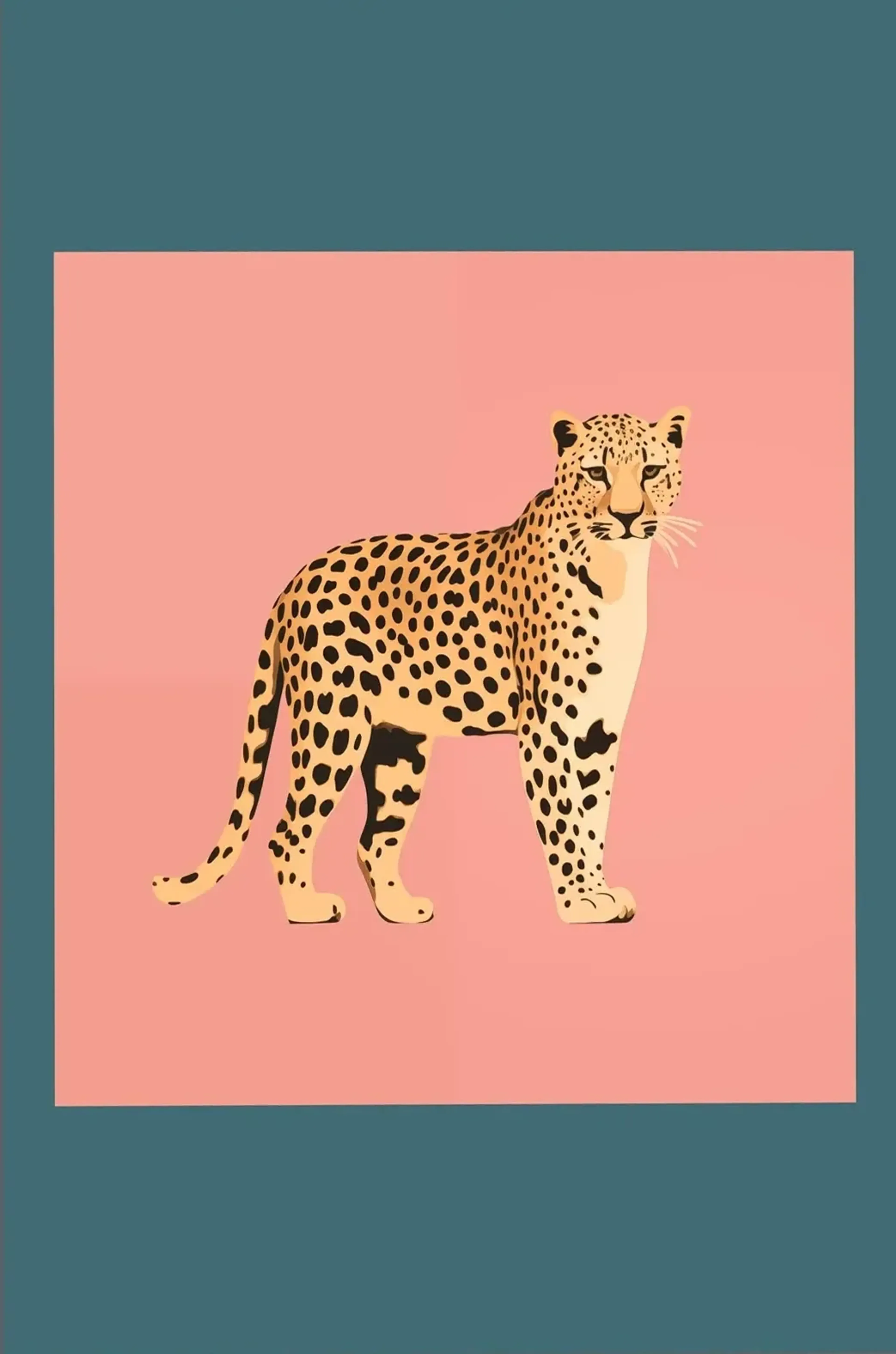 Leopard in Rosa und Petrol – Motiv als Wandbild auf Holz