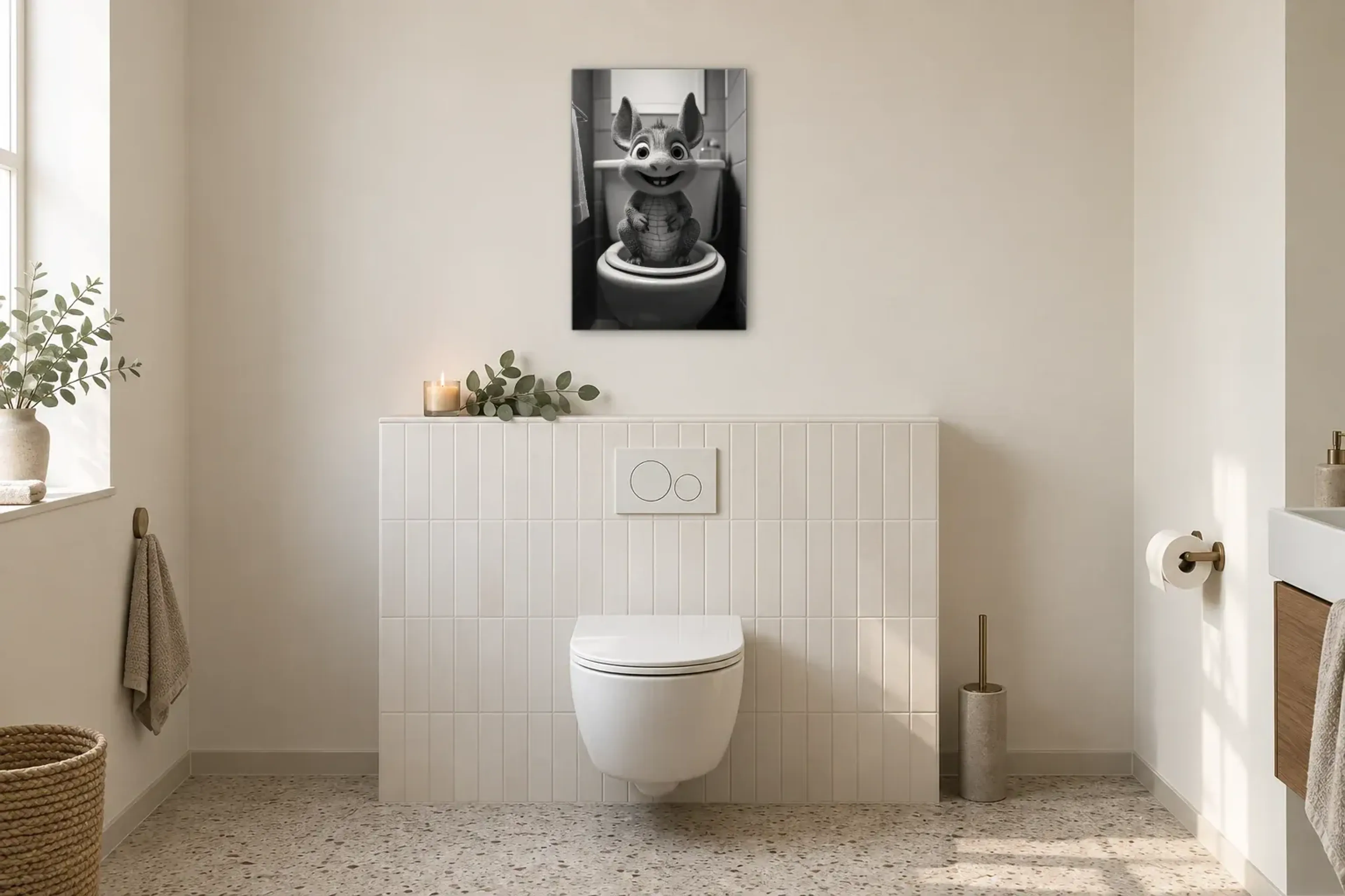 Grinsendes Gürteltier als Wandbild im Gäste-WC