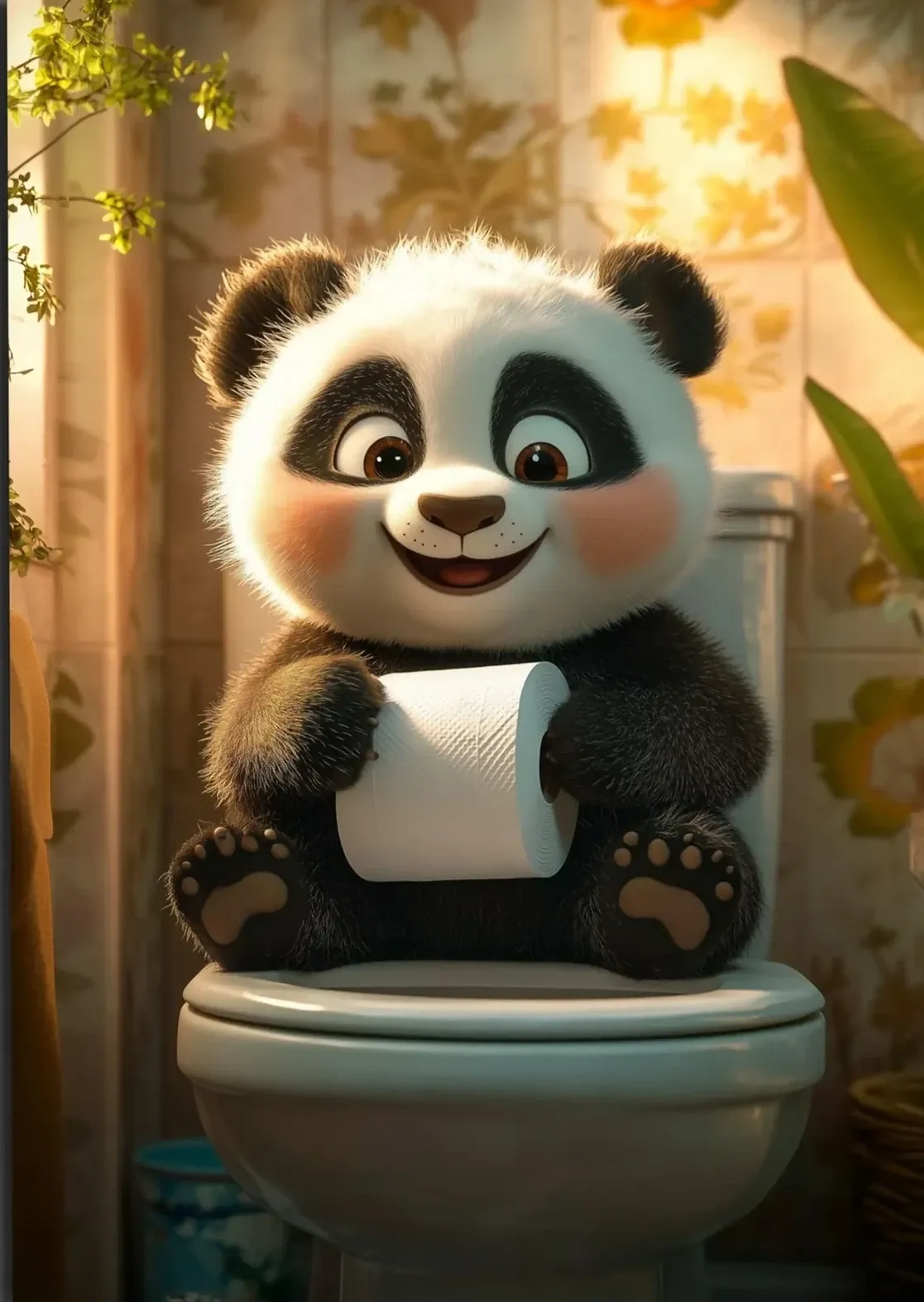 Panda im Sonnenlicht – Motiv als Wandbild auf Holz