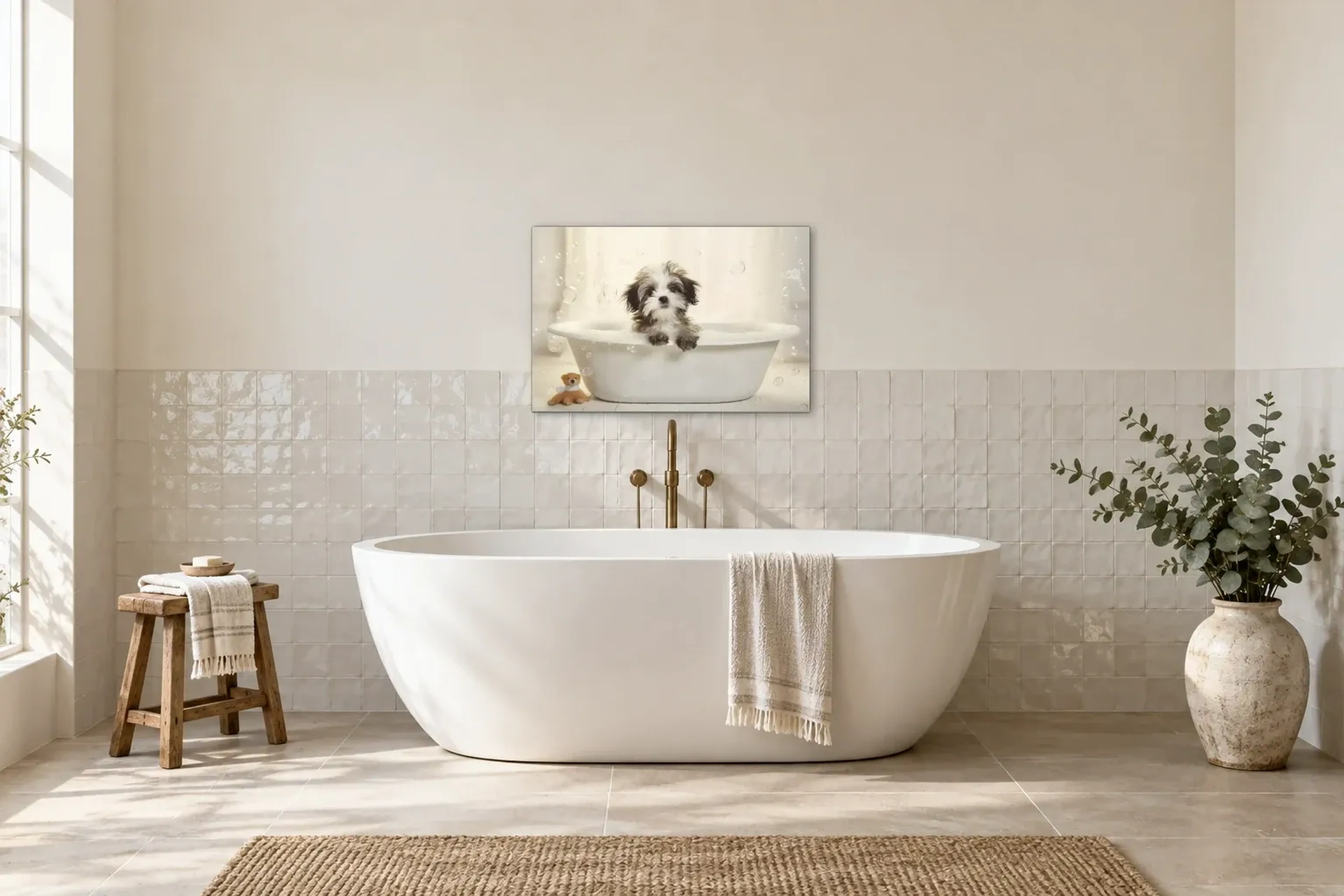 Shih Tzu als Wandbild über einer 170-cm-Badewanne