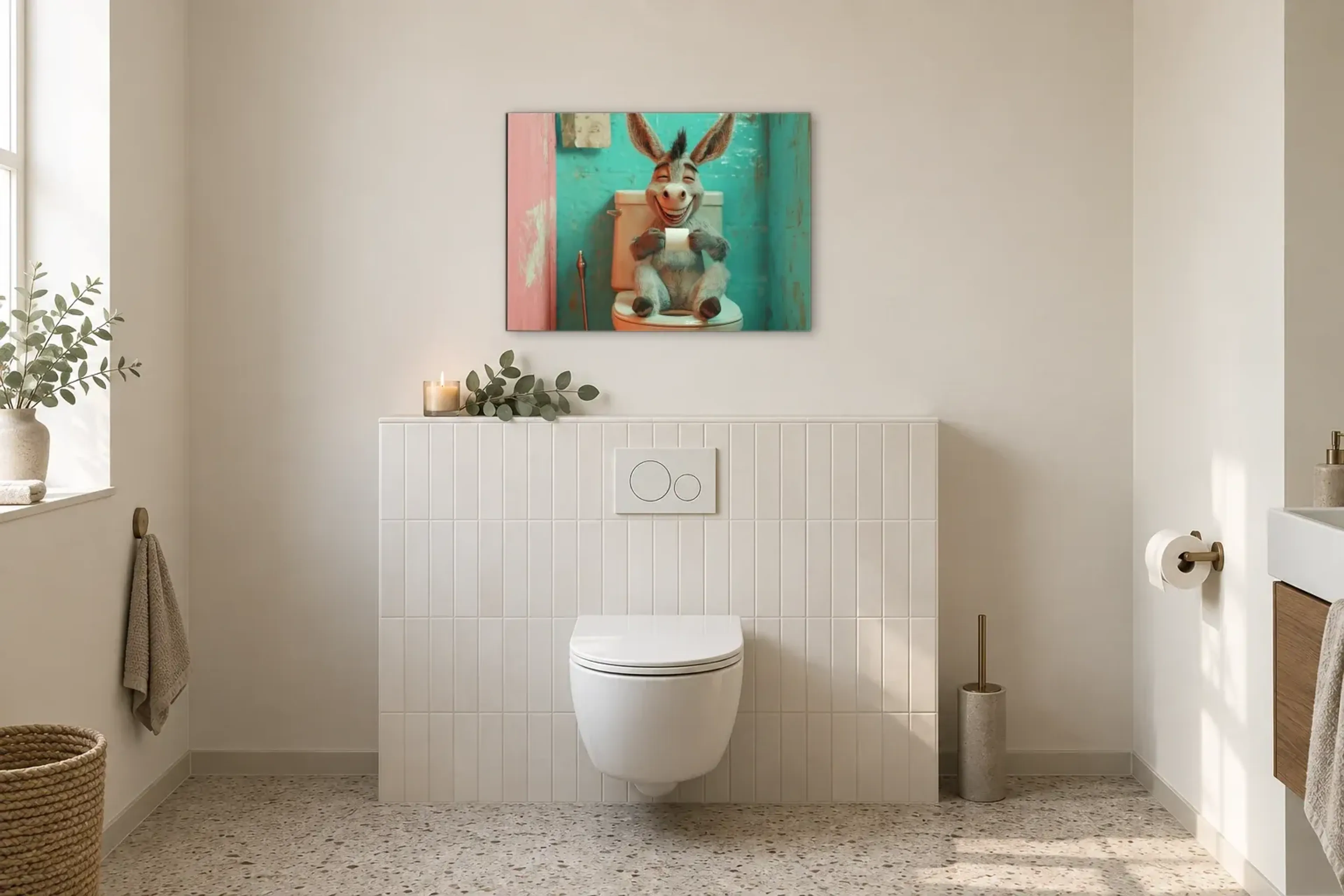 Esel im Türkisbad als Wandbild im Gäste-WC