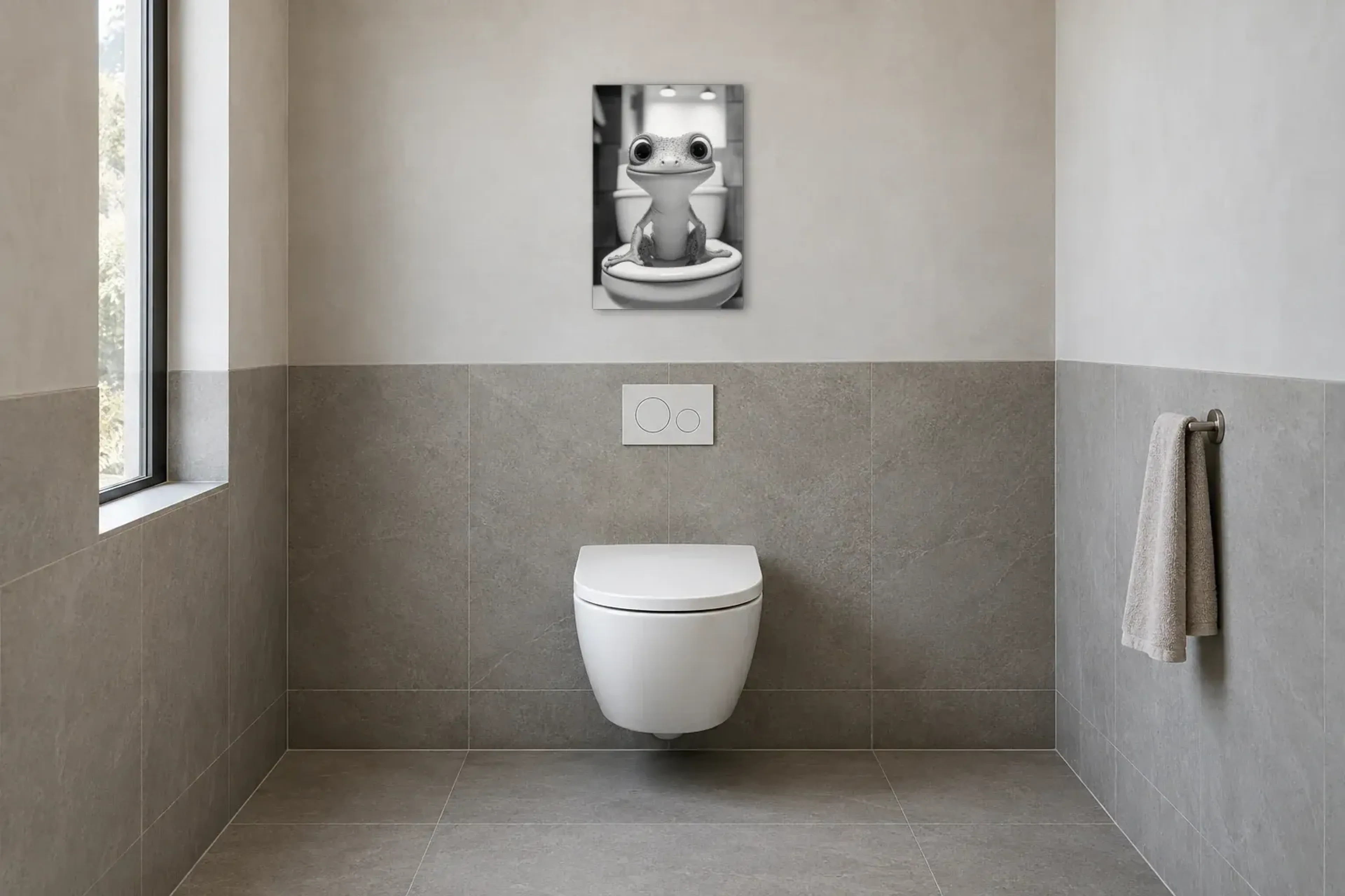 Gecko mit Kulleraugen als Wandbild im Gäste-WC