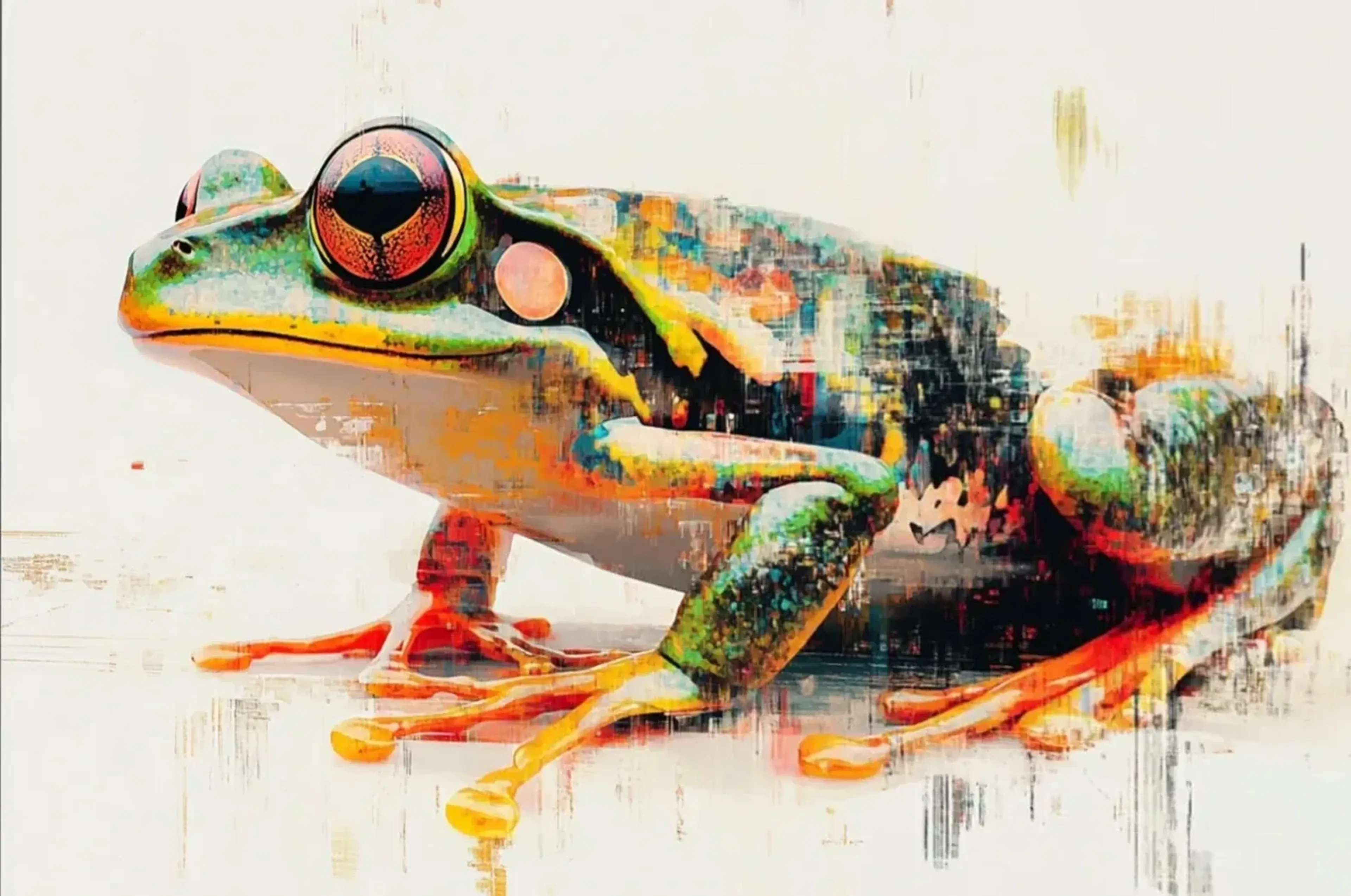 Frosch auf Creme – Motiv als Wandbild auf Holz