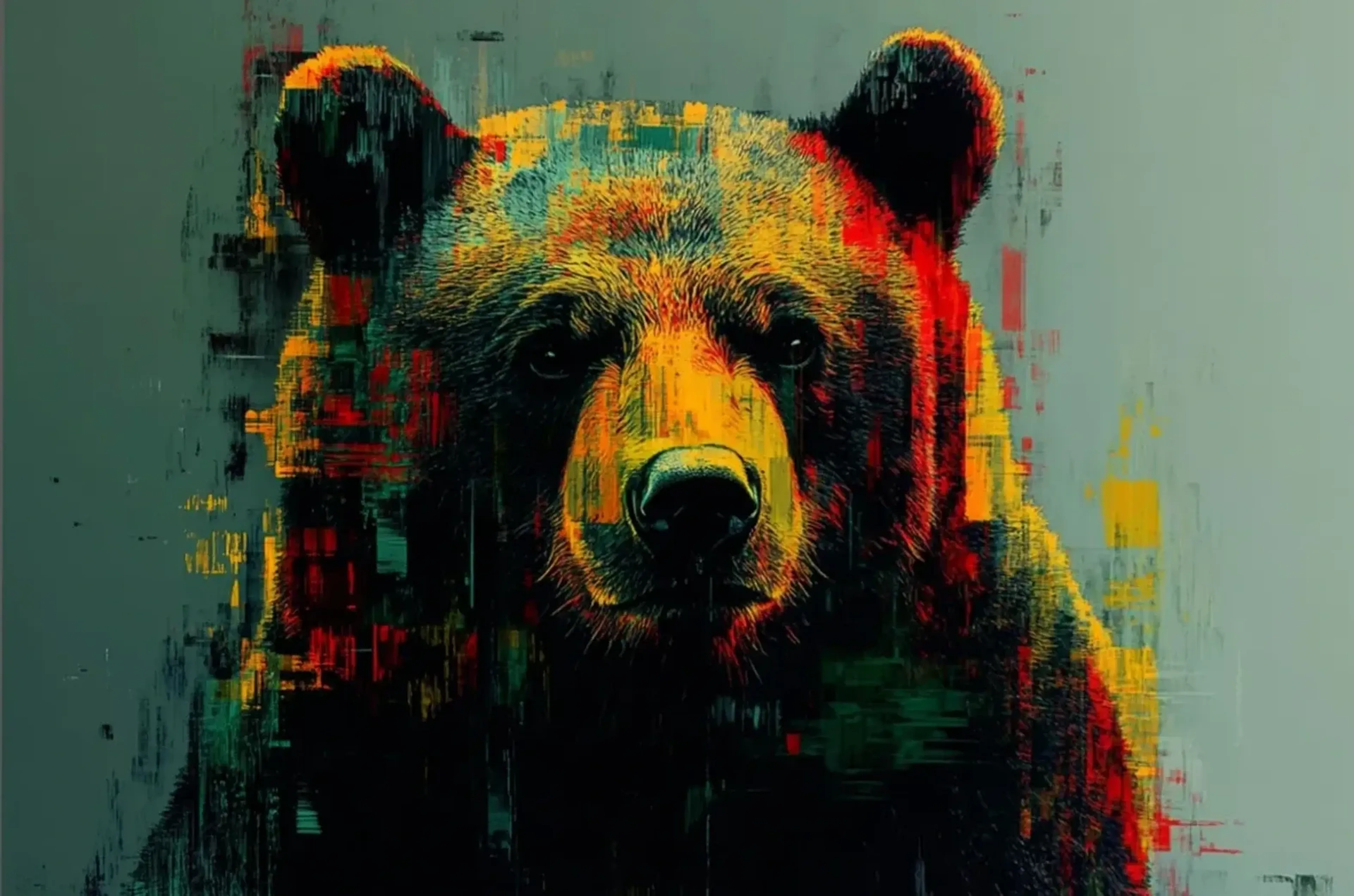 Braunbär mit direktem Blick – Motiv als Wandbild auf Holz