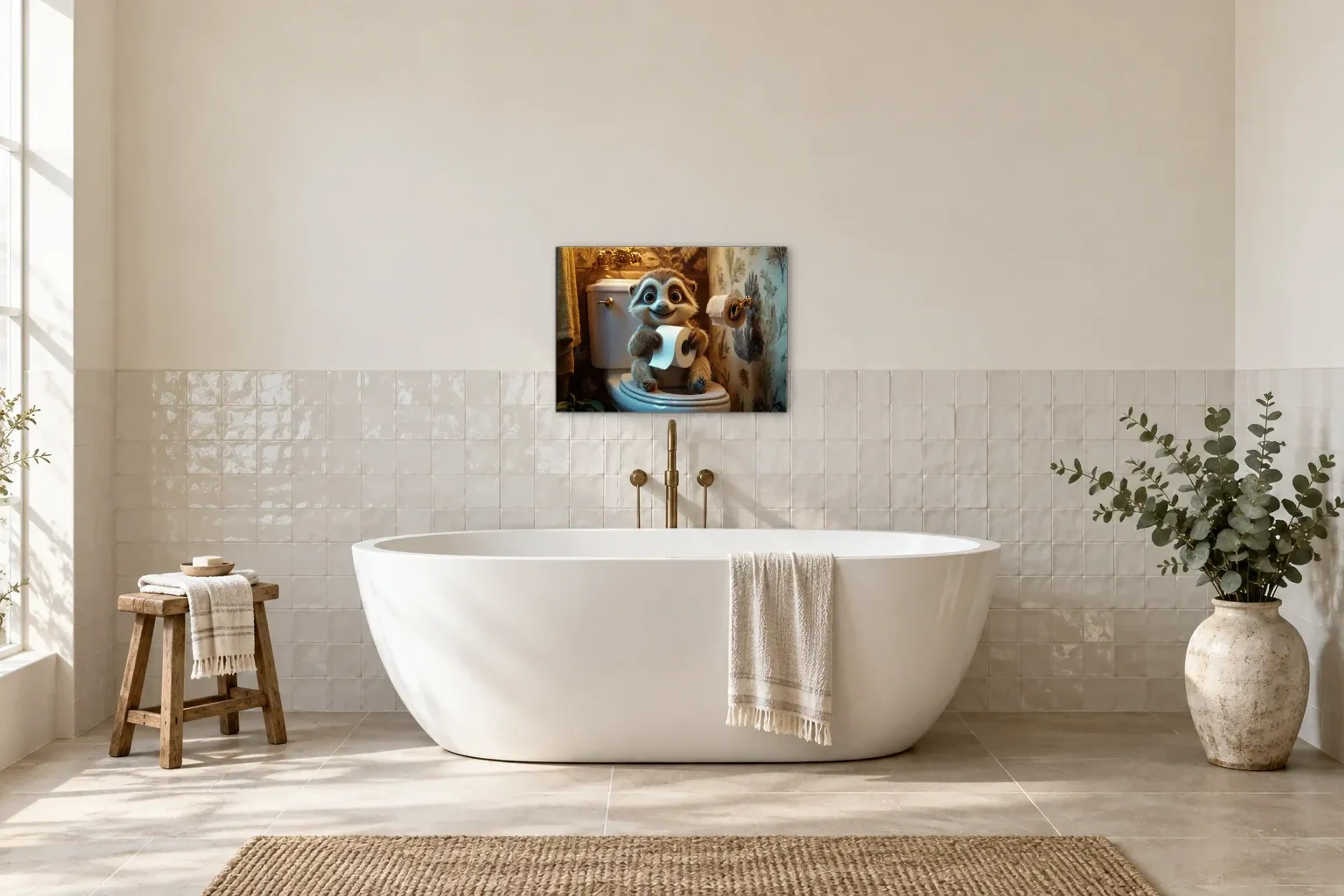 Faultier im Blätterbad als Wandbild über einer 170-cm-Badewanne