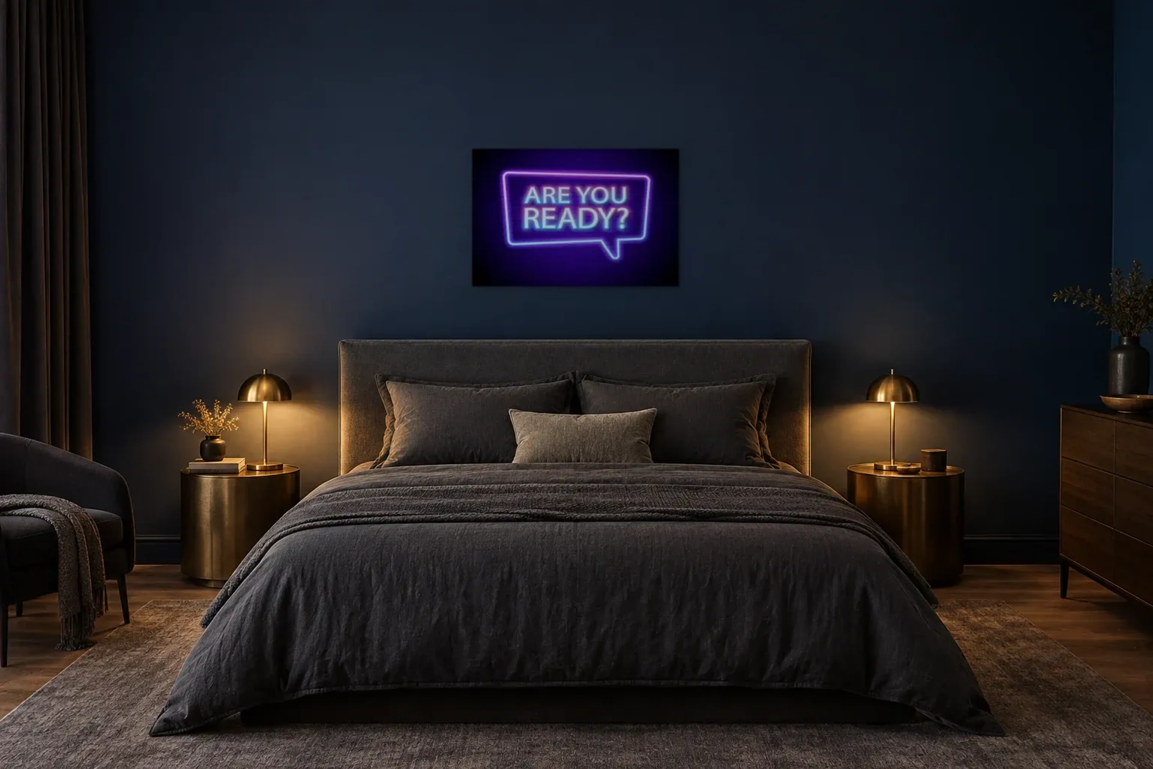 Are You Ready? als Wandbild über einem 180-cm-Bett