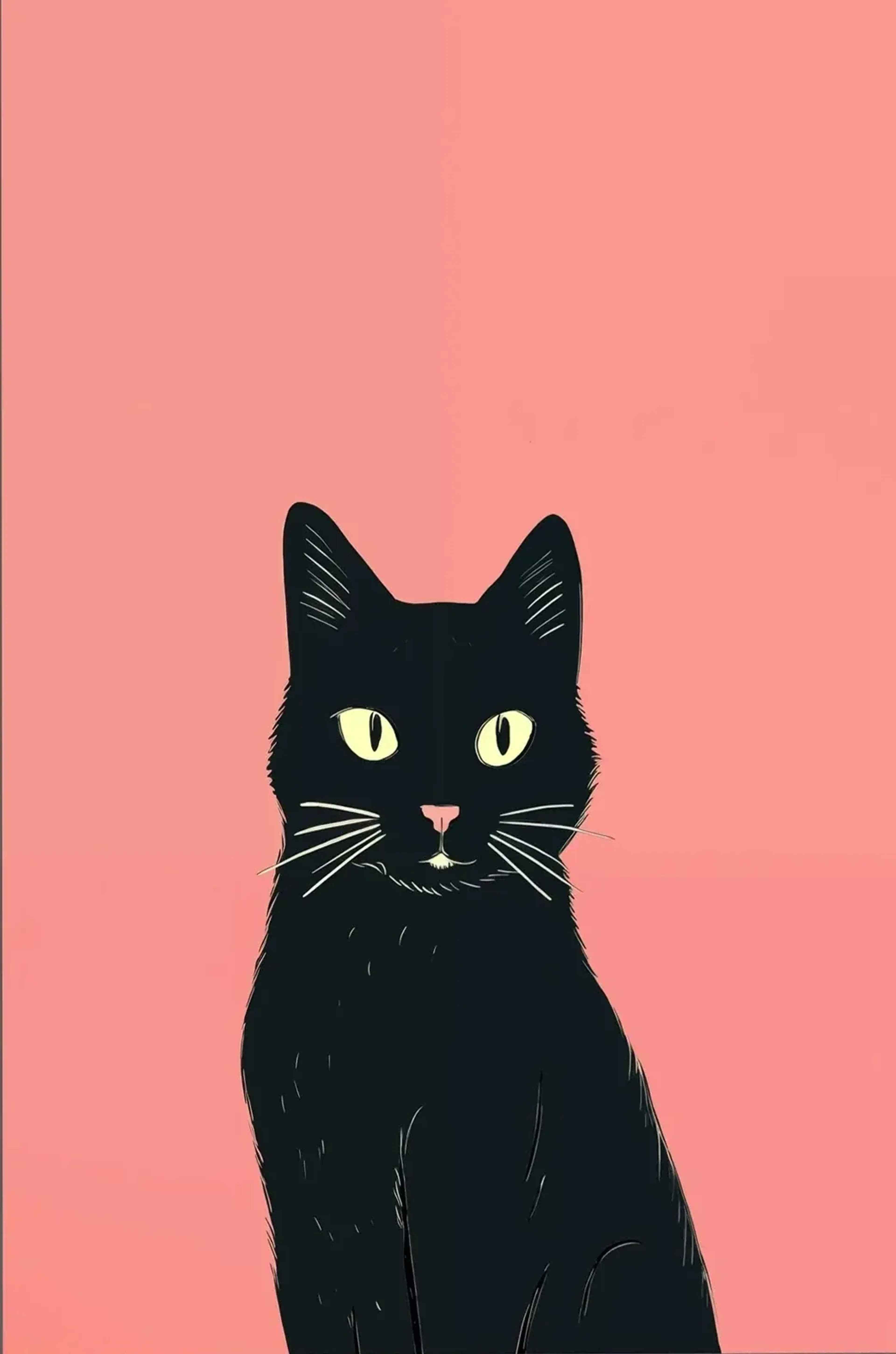 Schwarze Katze auf Rosa – Motiv als Wandbild auf Holz
