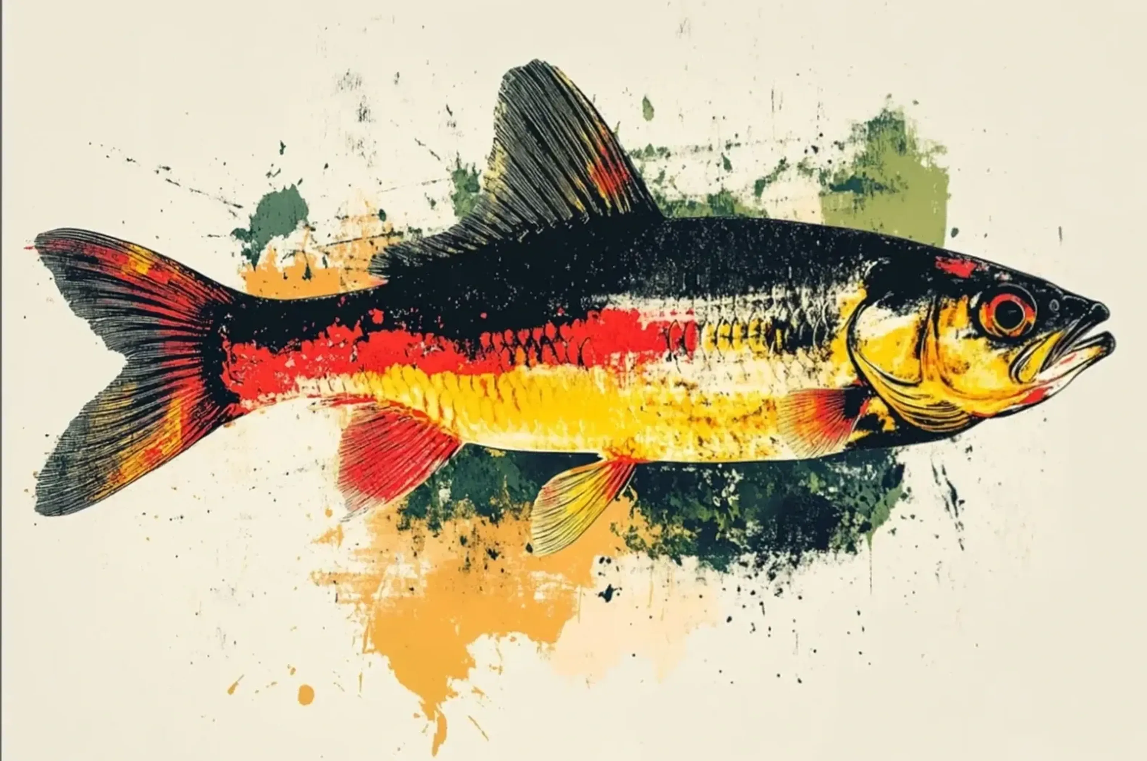 Fisch in Rotgelb – Motiv als Wandbild auf Holz