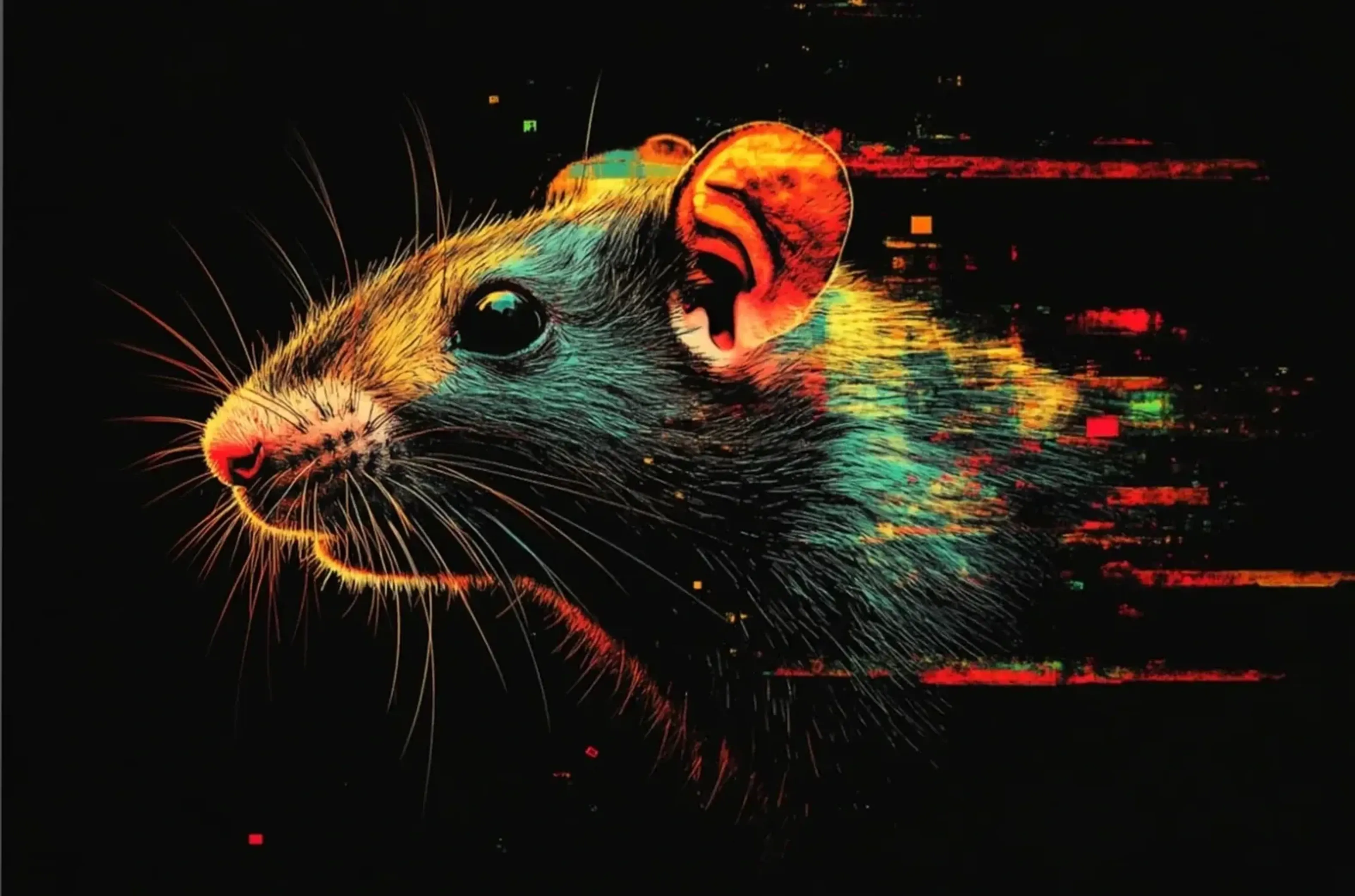 Ratte in leuchtenden Farben – Motiv als Wandbild auf Holz