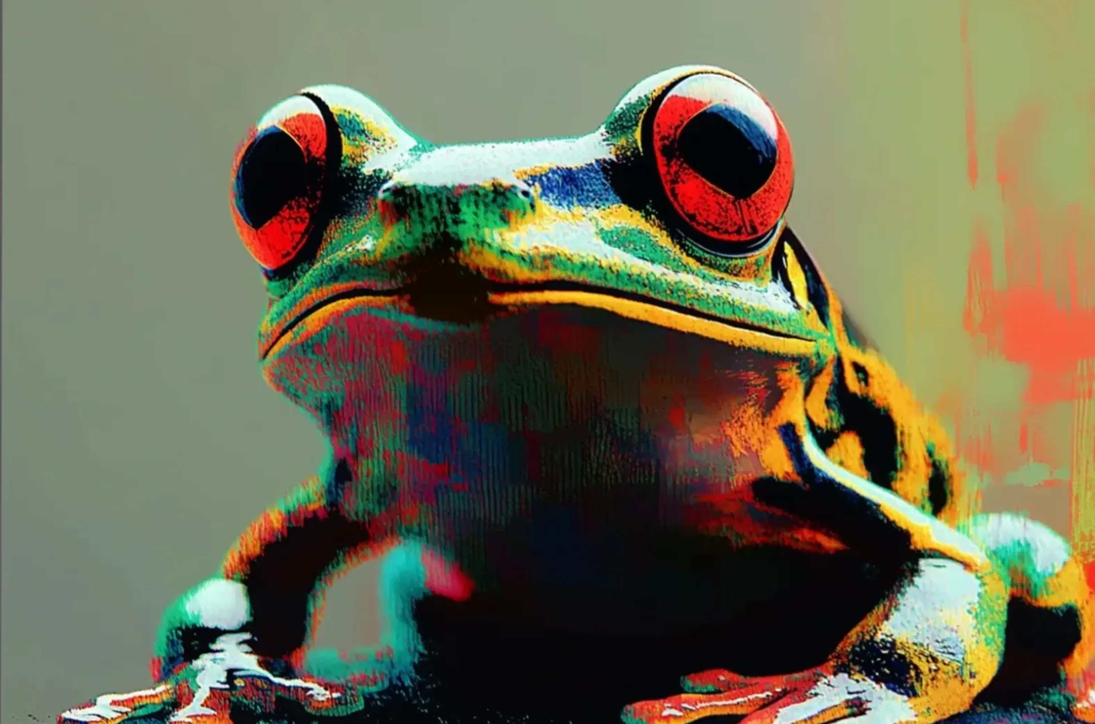 Frosch ganz nah – Motiv als Wandbild auf Holz