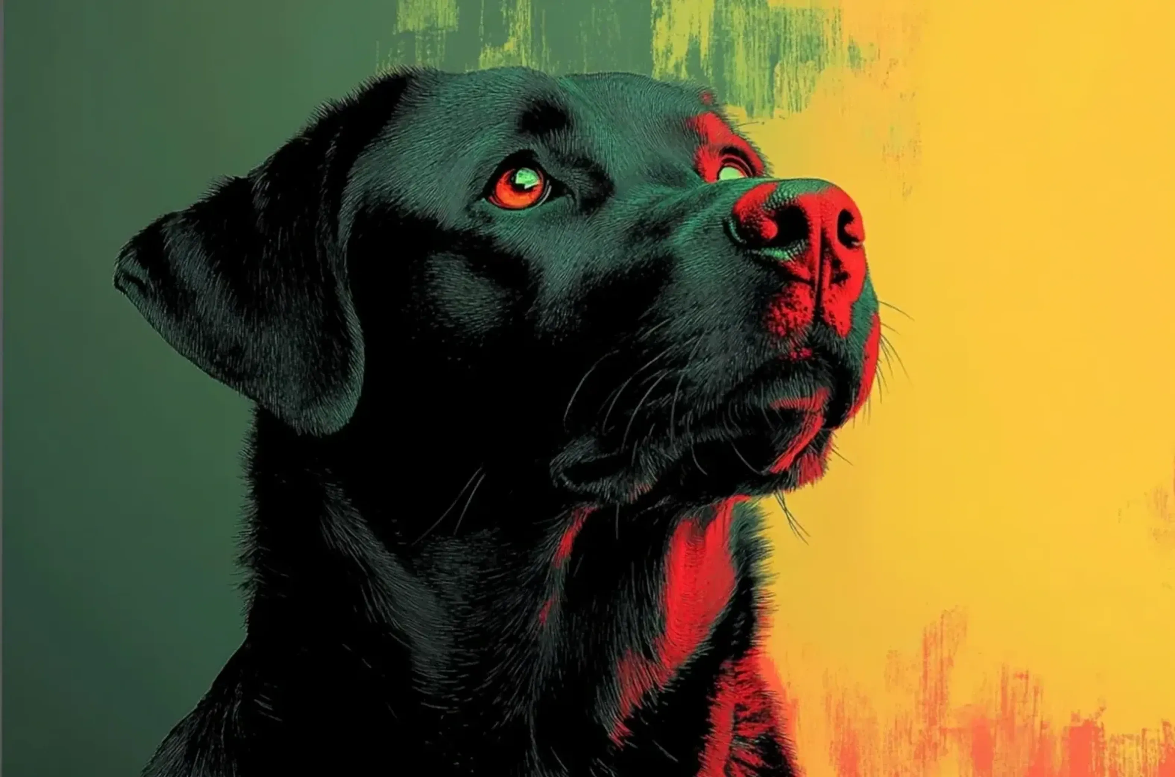 Labrador im Farbkontrast – Motiv als Wandbild auf Holz