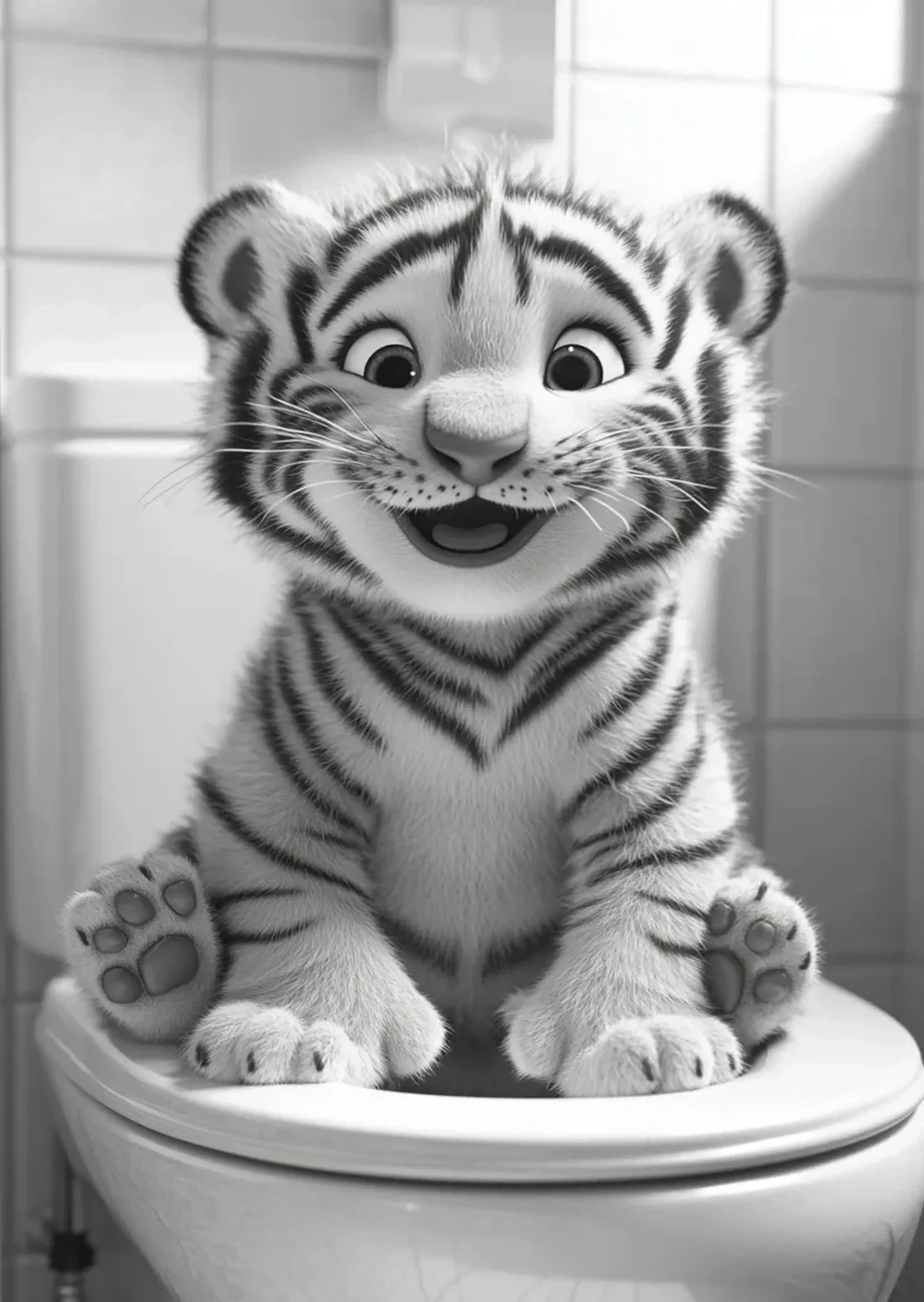 Tiger auf Toilette – Motiv als Wandbild auf Holz