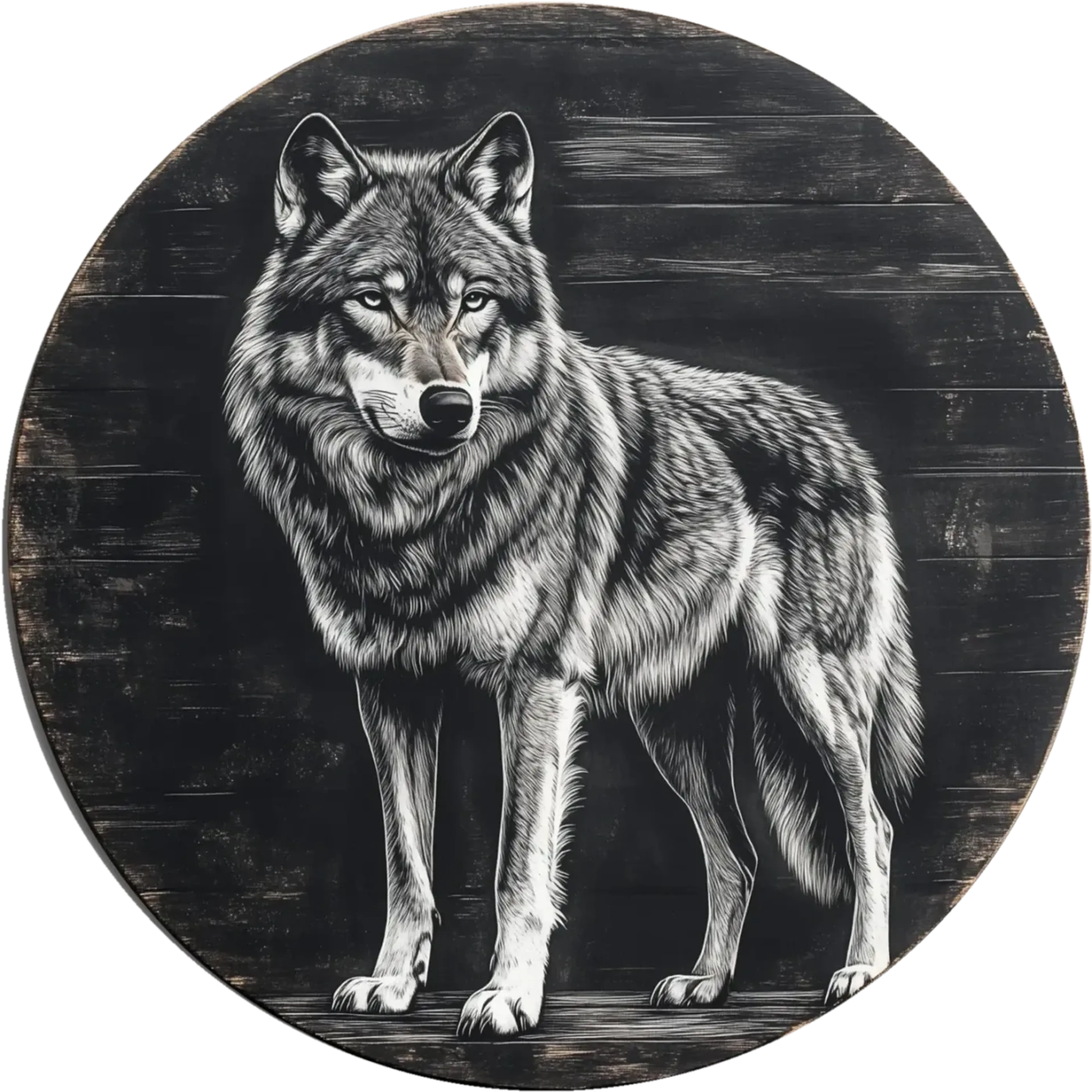 Wachsamer Wolf – Motiv als Wandbild auf Holz