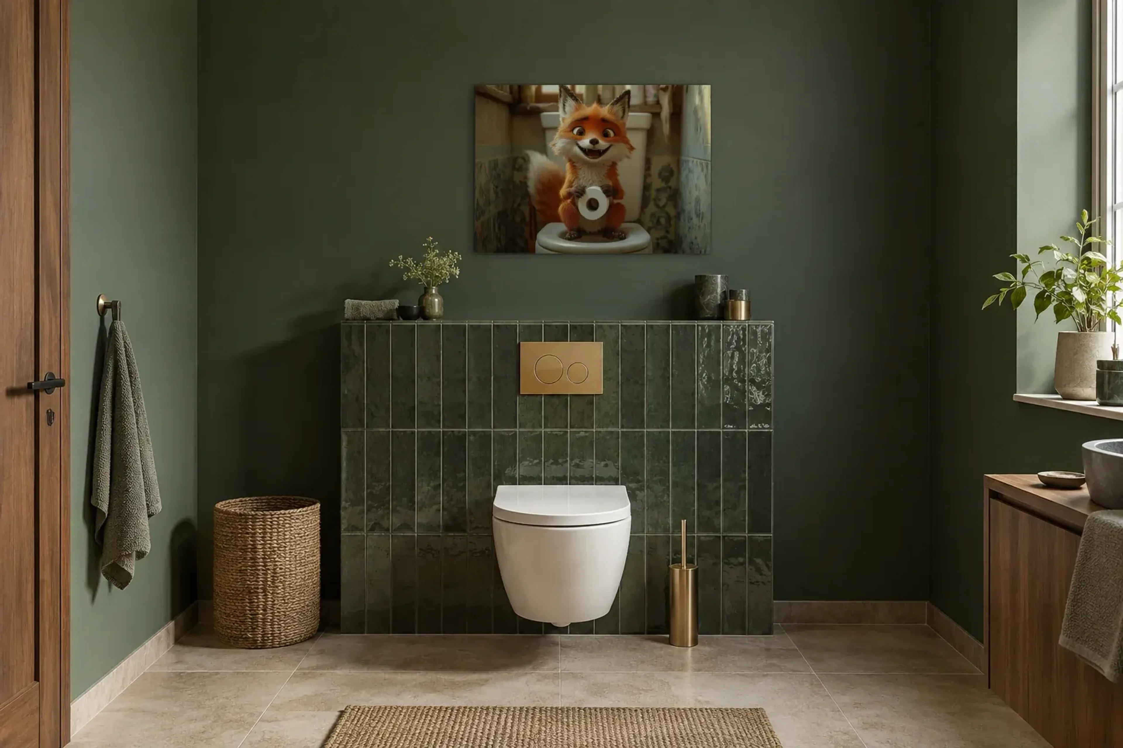 Fuchs mit Papierrolle als Wandbild im Gäste-WC