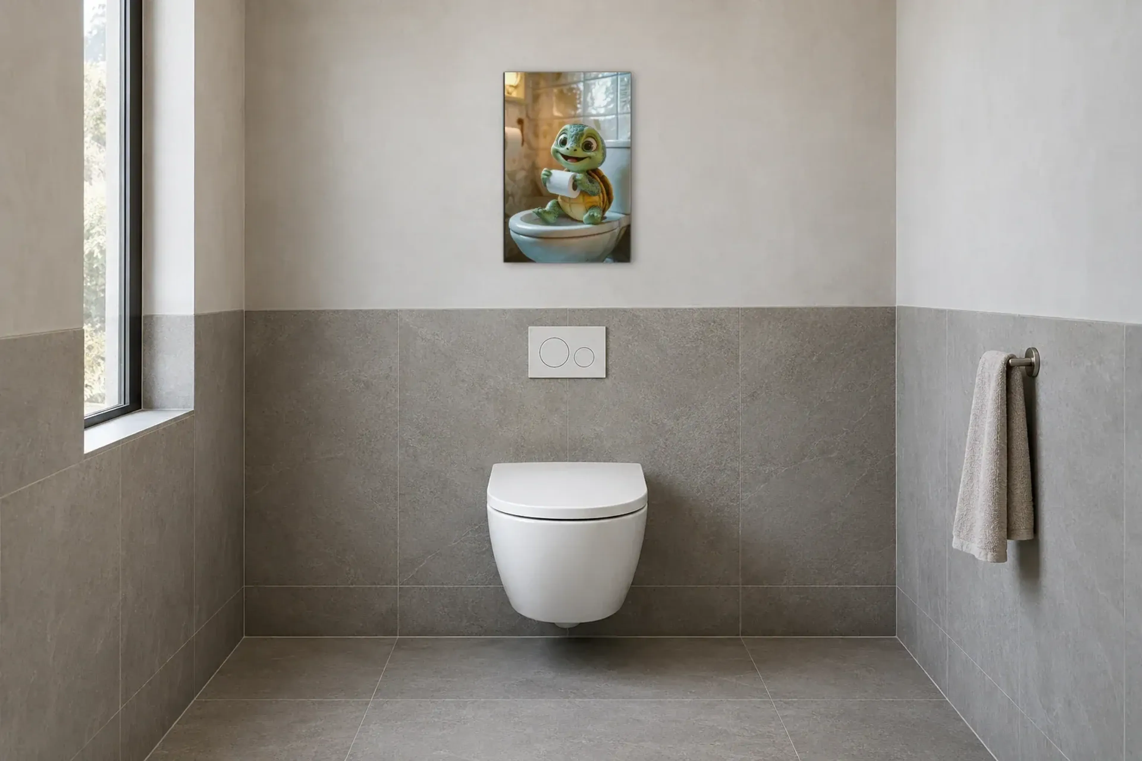 Schildkröte im Fliesenbad als Wandbild im Gäste-WC