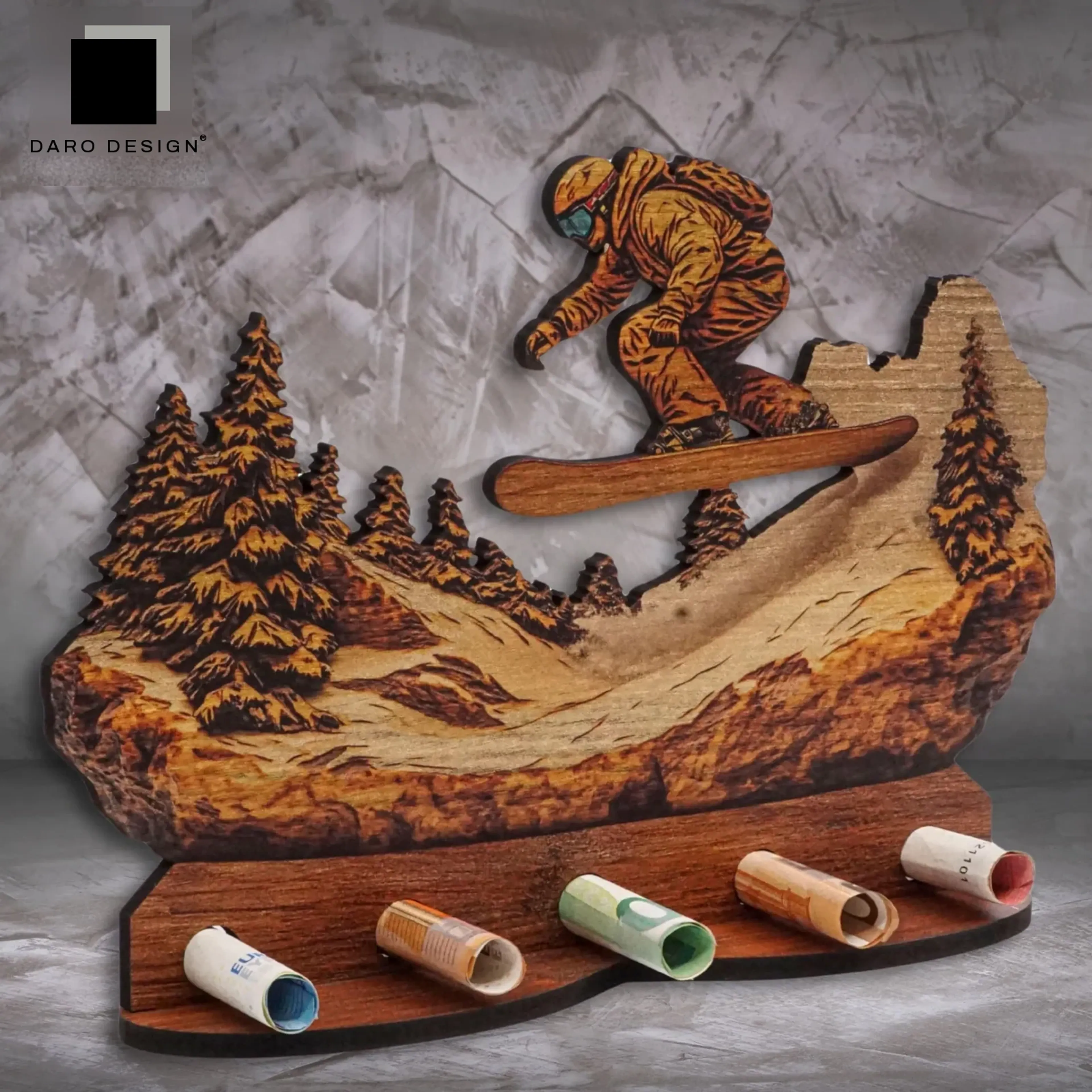 Geldgeschenk „Snowboard“ in Holzoptik – Ansicht 3