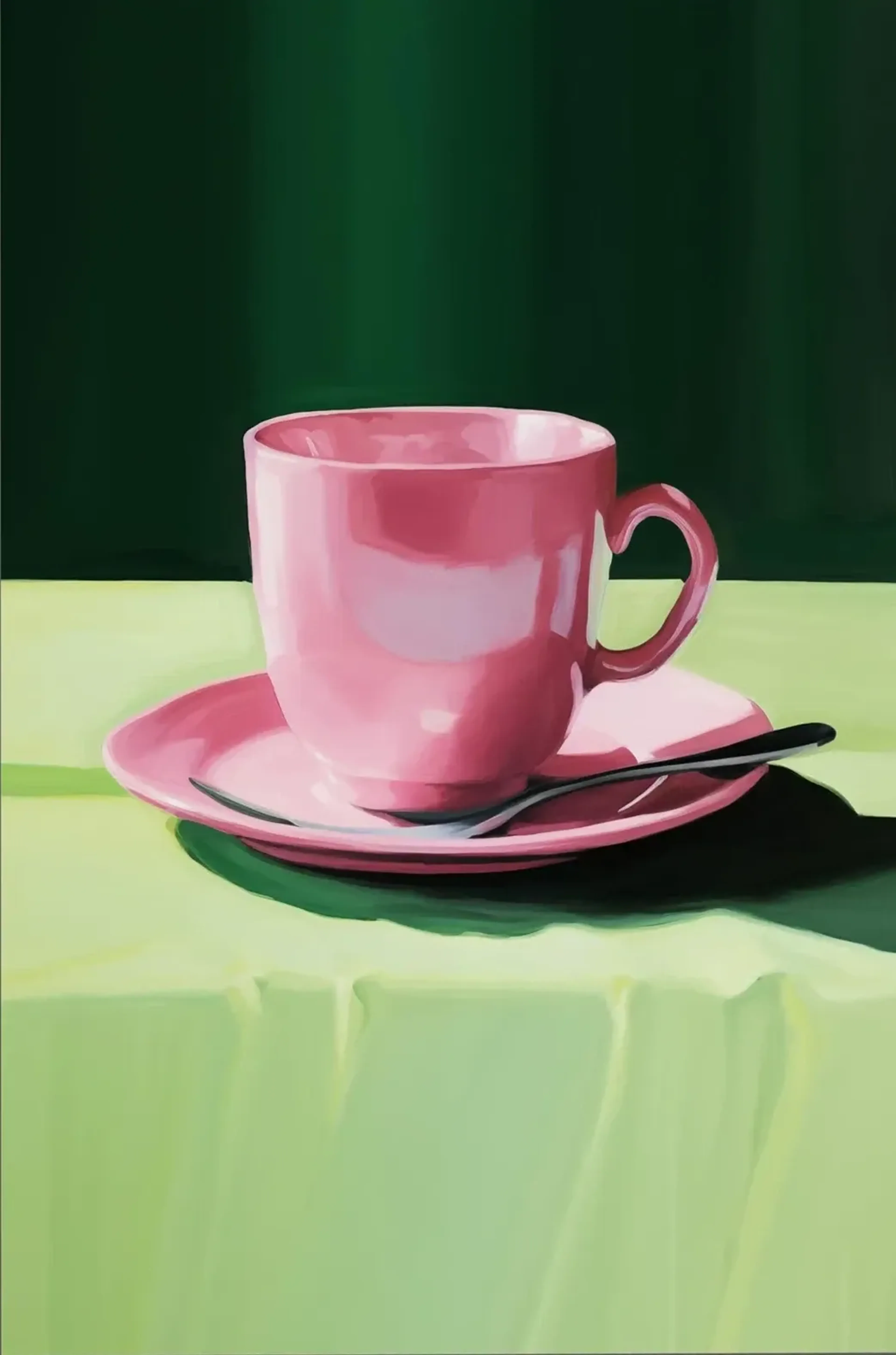 Kaffee-Tasse rosa – Motiv als Wandbild auf Holz