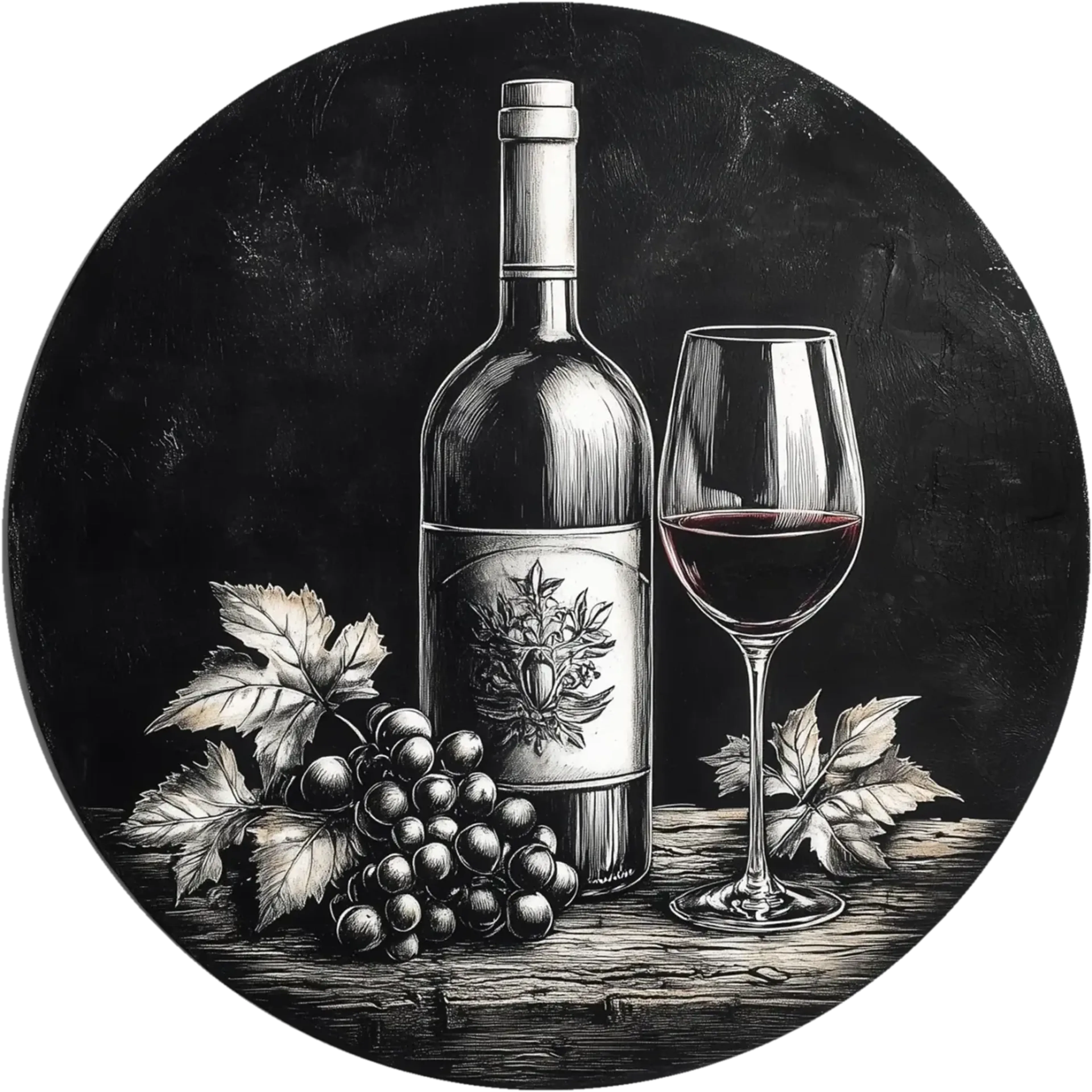 Wein und Trauben – Motiv als Wandbild auf Holz