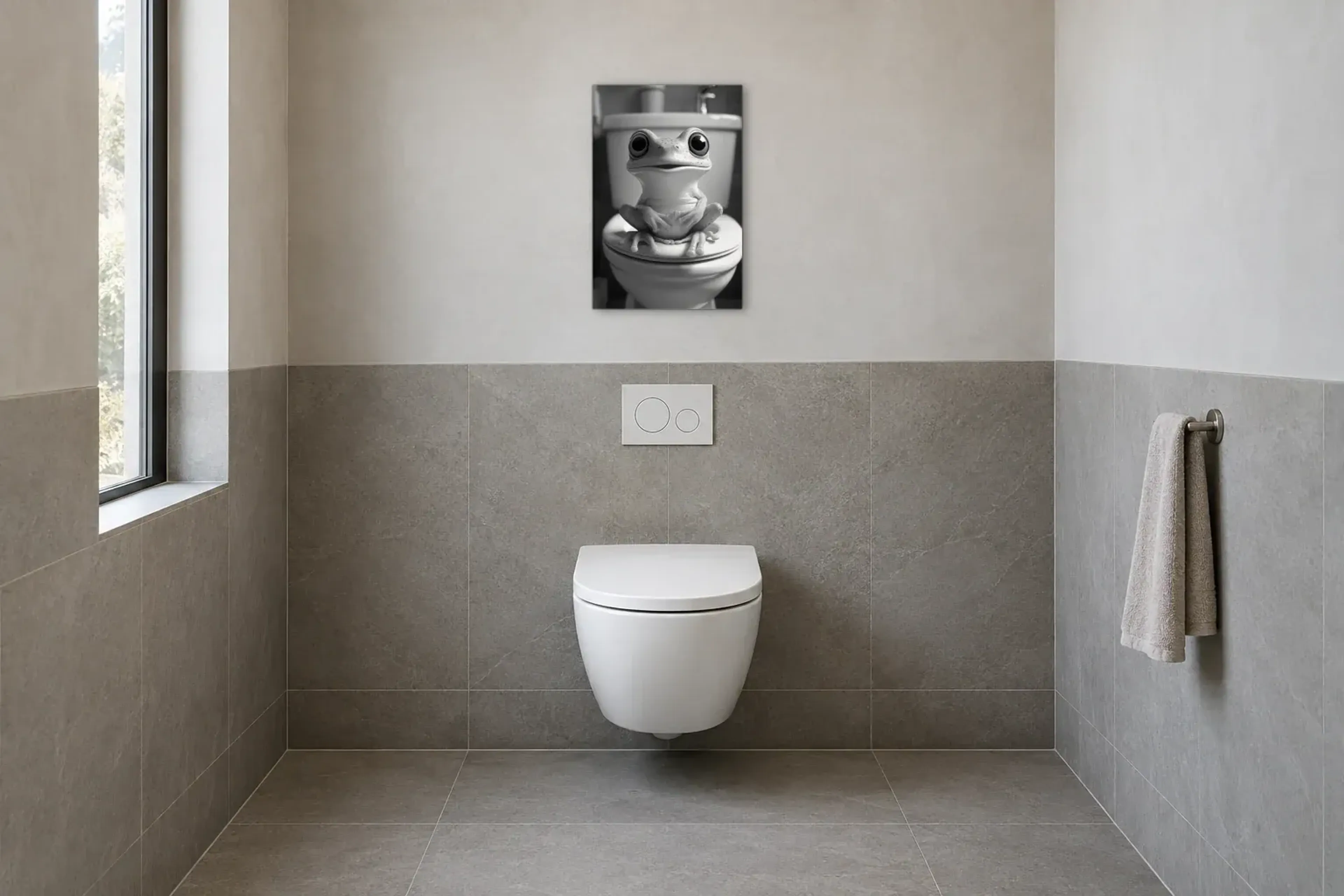 Frosch auf Toilette als Wandbild im Gäste-WC