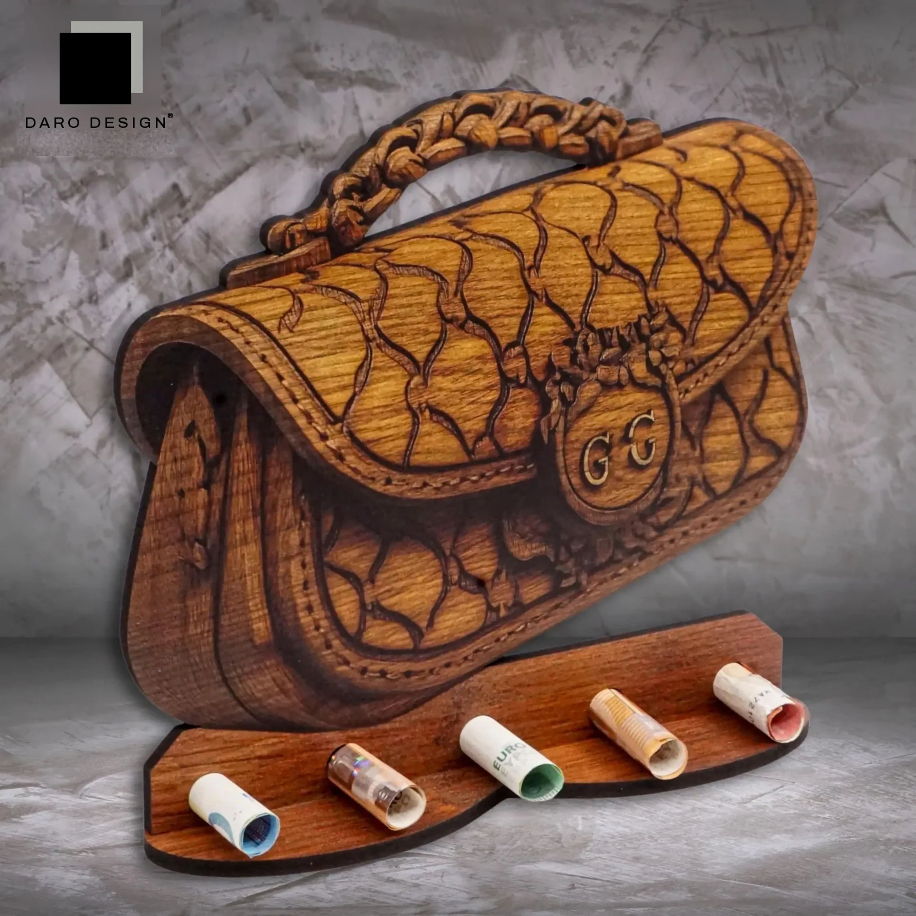 Geldgeschenk „Handtasche“ in Holzoptik – Ansicht 3