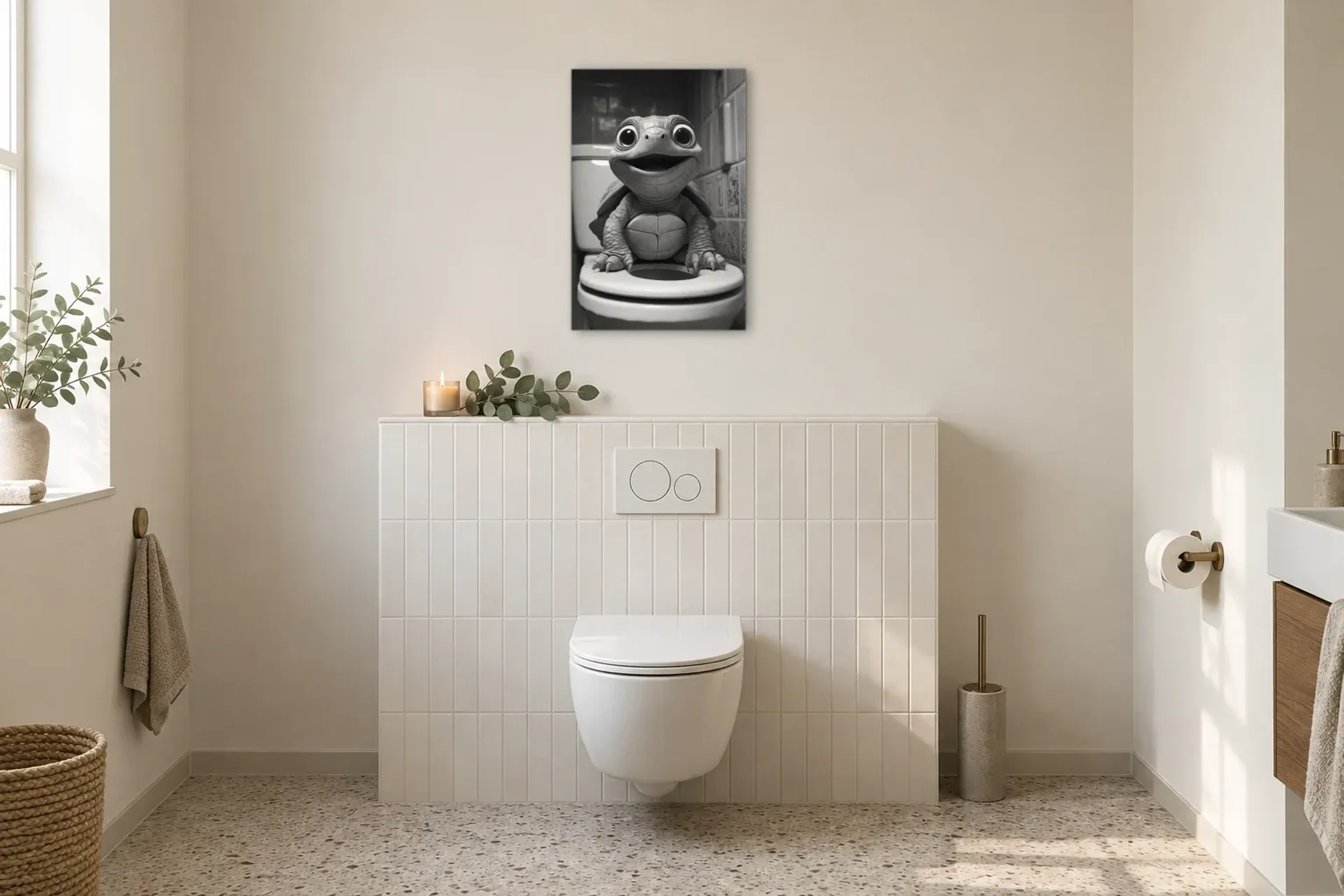 Schildkröte auf Toilette als Wandbild im Gäste-WC