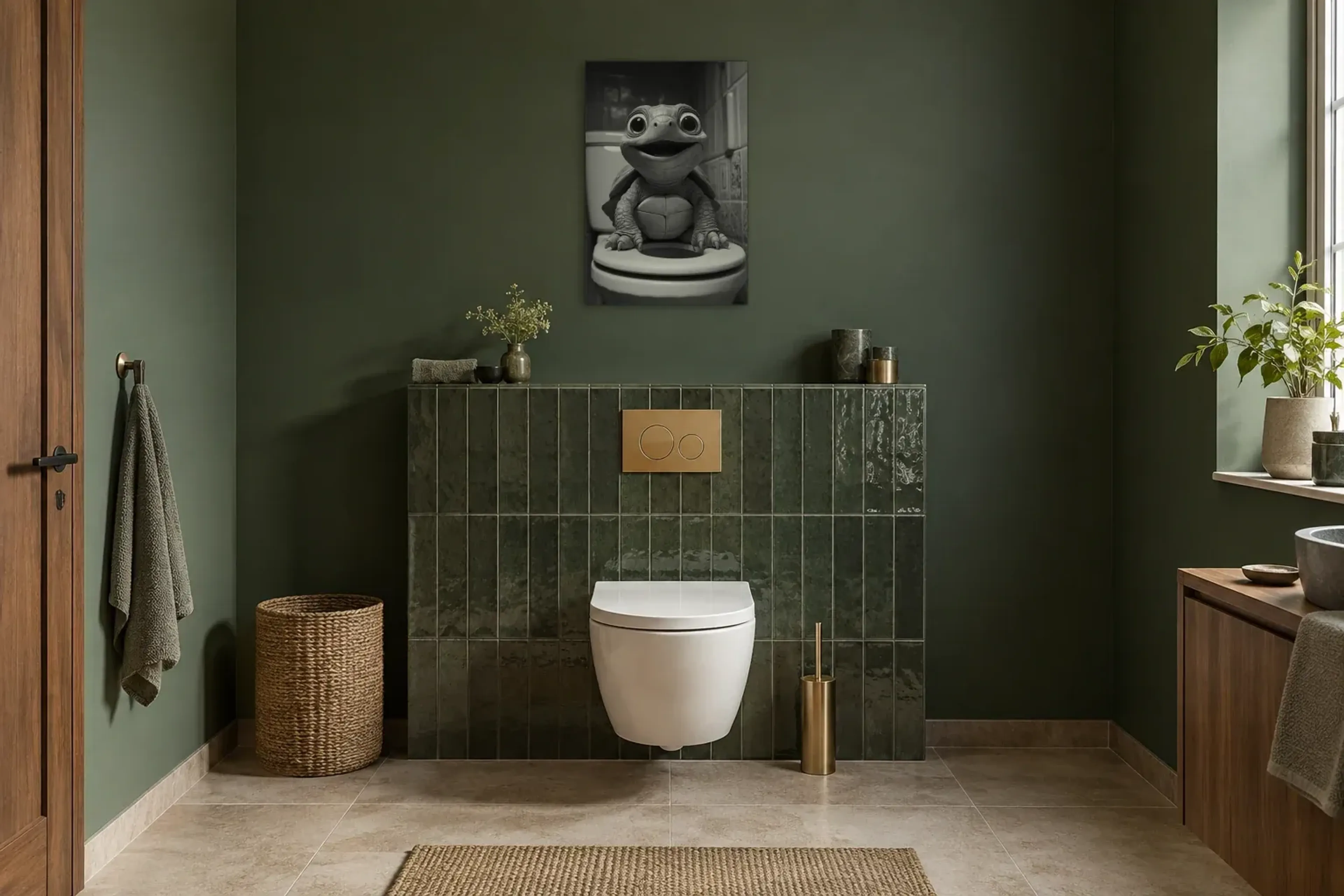 Schildkröte auf Toilette als Wandbild im Gäste-WC